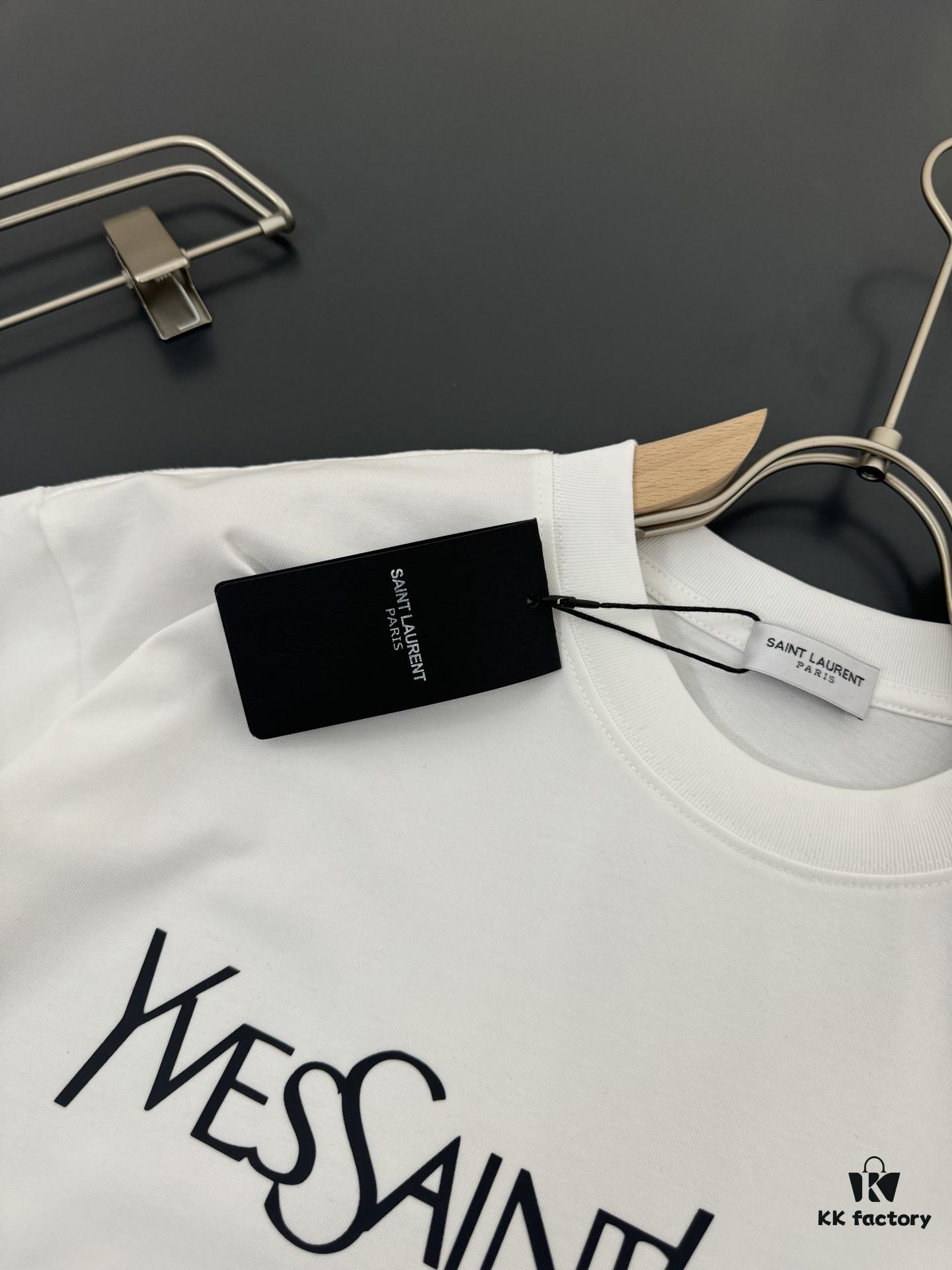 Yves Saint Laurent *YSL* Saint Laurent 320g Heavyweight Cotton T-Shirt with Logo Print, Thick and Breathable Loose-Fit Short-Sleeve Crew Neck Tee for Spring and Summer