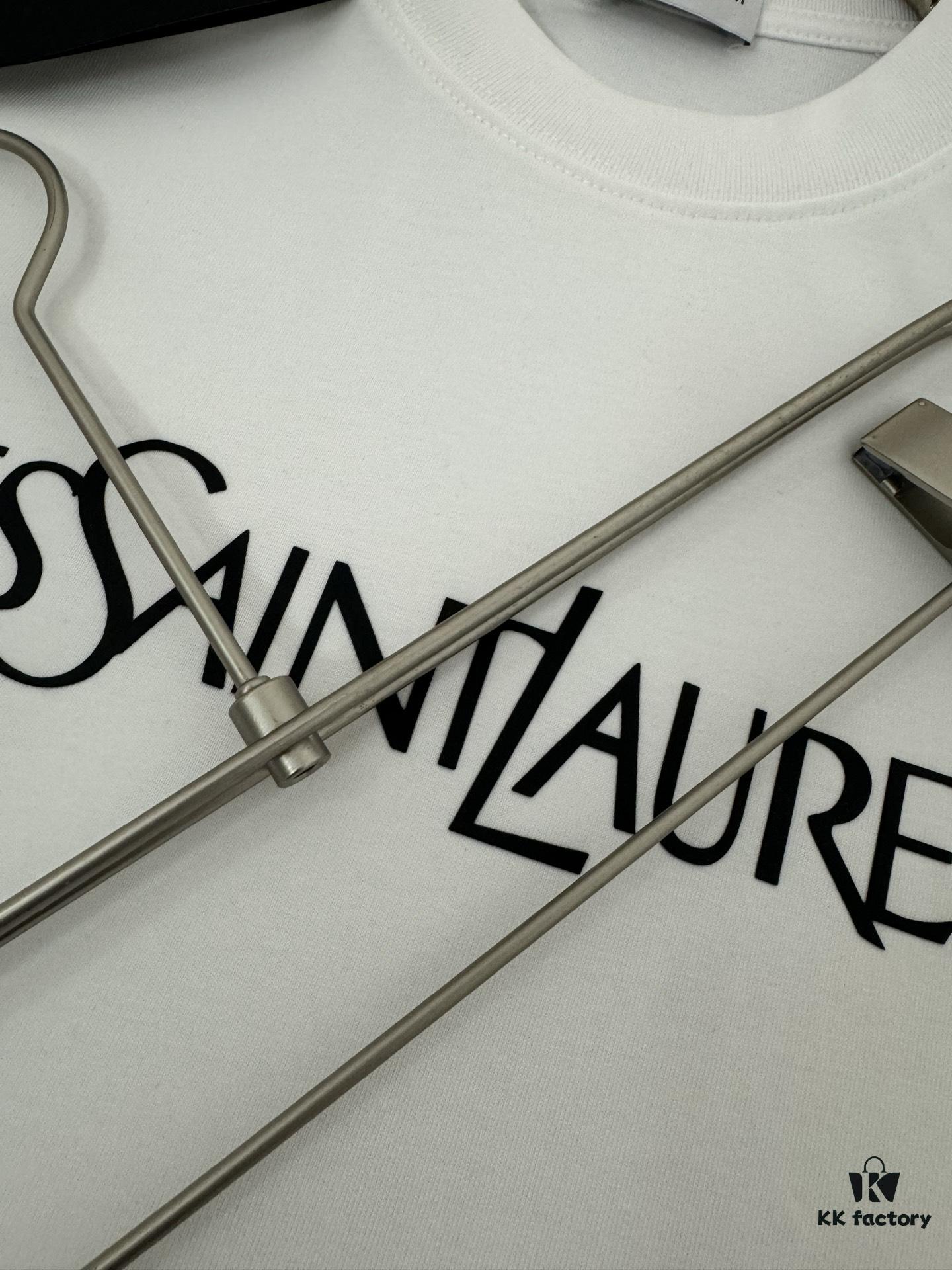 Yves Saint Laurent *YSL* Saint Laurent 320g Heavyweight Cotton T-Shirt with Logo Print, Thick and Breathable Loose-Fit Short-Sleeve Crew Neck Tee for Spring and Summer