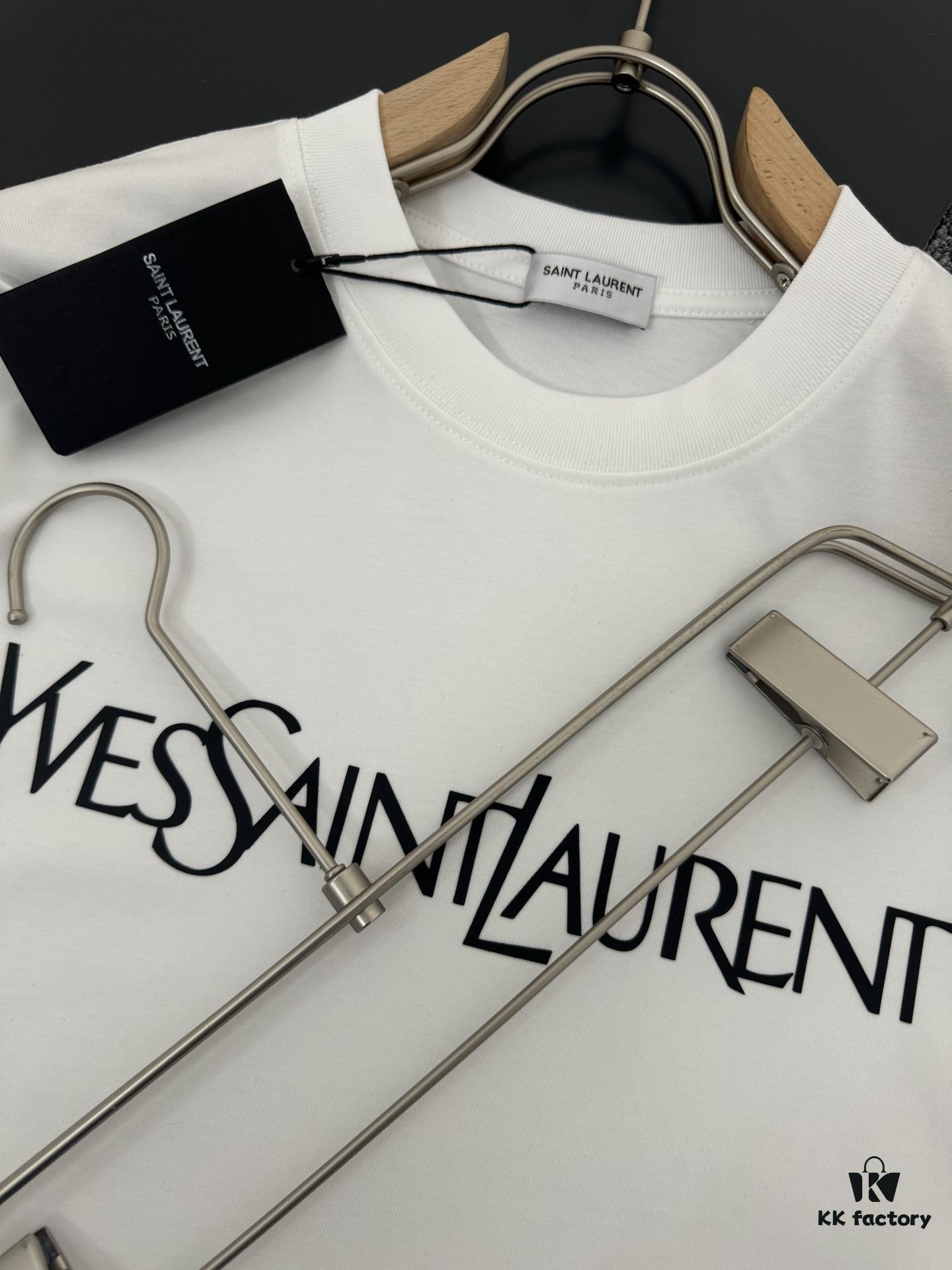 Yves Saint Laurent *YSL* Saint Laurent 320g Heavyweight Cotton T-Shirt with Logo Print, Thick and Breathable Loose-Fit Short-Sleeve Crew Neck Tee for Spring and Summer