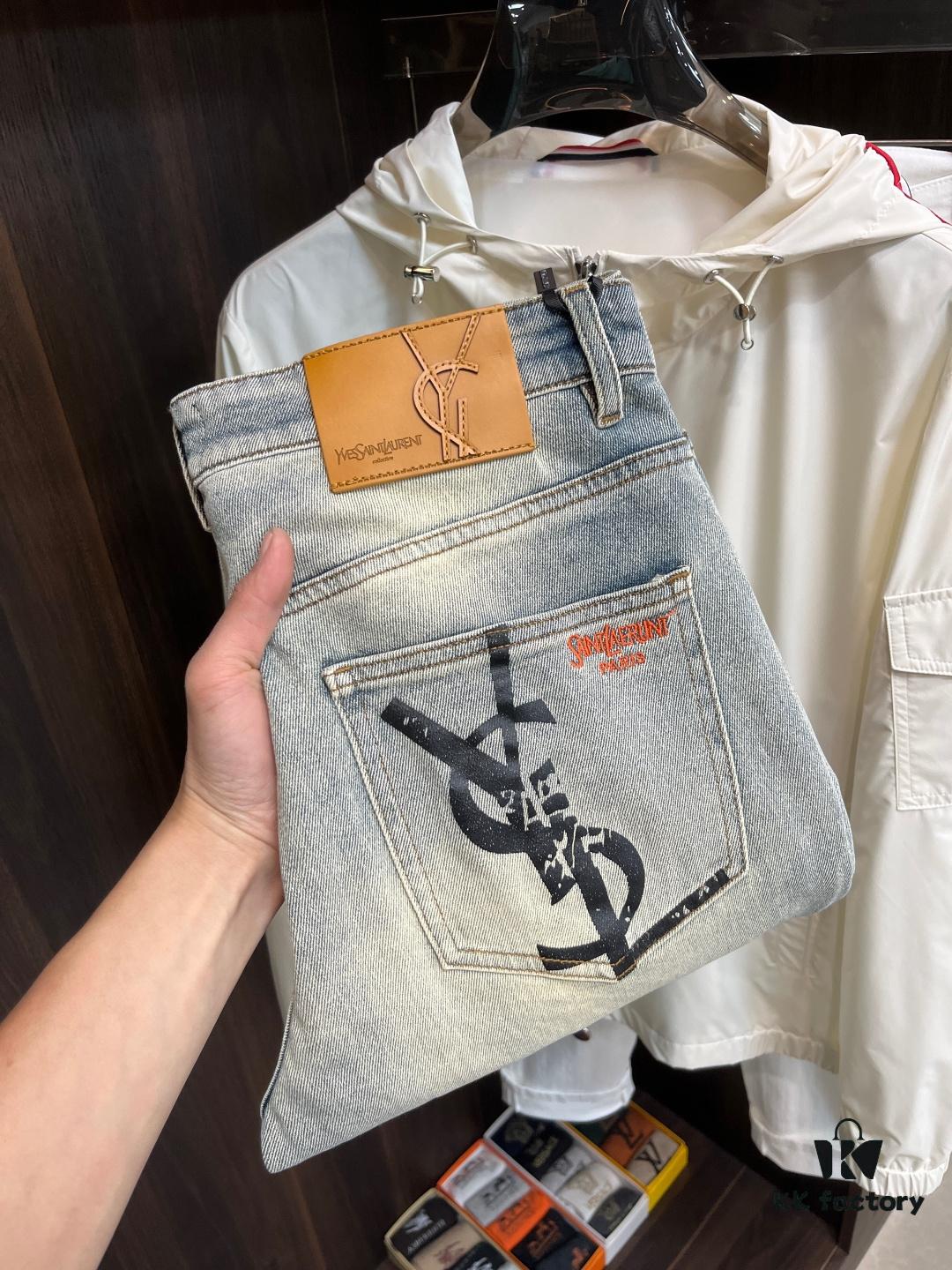 YSL Exclusive New Arrival Saint Laurent Men's Fashion Casual Jeans, High-End European Style Original Order Pants, Trendy and Comfortable, Breathable Fabric with Impeccable Details, Brand Design Concept for Premium Quality, Relaxed Cut with Excellent Fit