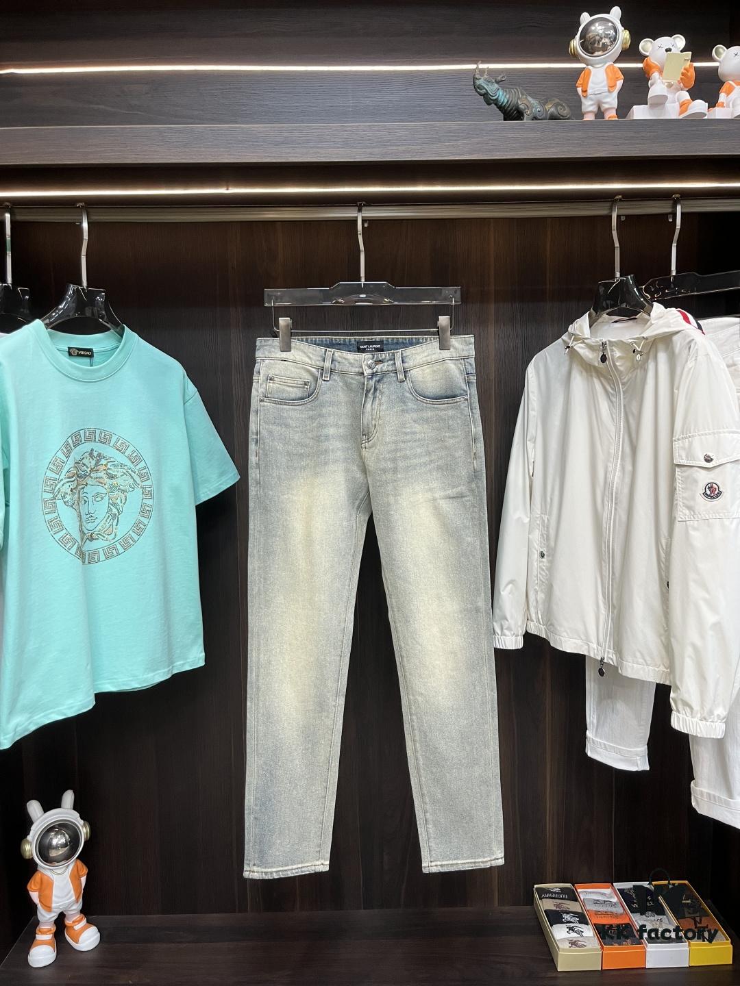 YSL Exclusive New Arrival Saint Laurent Men's Fashion Casual Jeans, High-End European Style Original Order Pants, Trendy and Comfortable, Breathable Fabric with Impeccable Details, Brand Design Concept for Premium Quality, Relaxed Cut with Excellent Fit