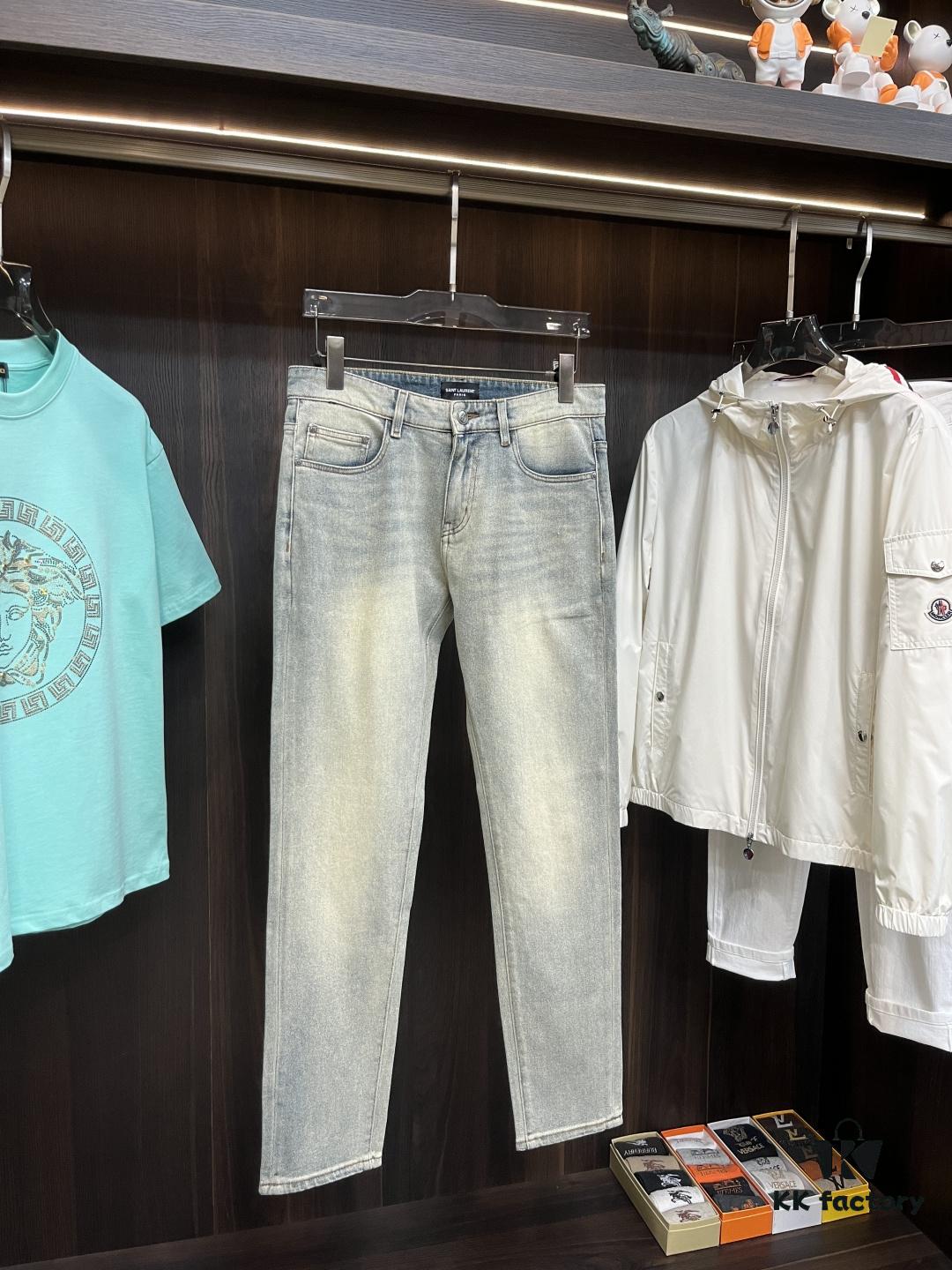 YSL Exclusive New Arrival Saint Laurent Men's Fashion Casual Jeans, High-End European Style Original Order Pants, Trendy and Comfortable, Breathable Fabric with Impeccable Details, Brand Design Concept for Premium Quality, Relaxed Cut with Excellent Fit