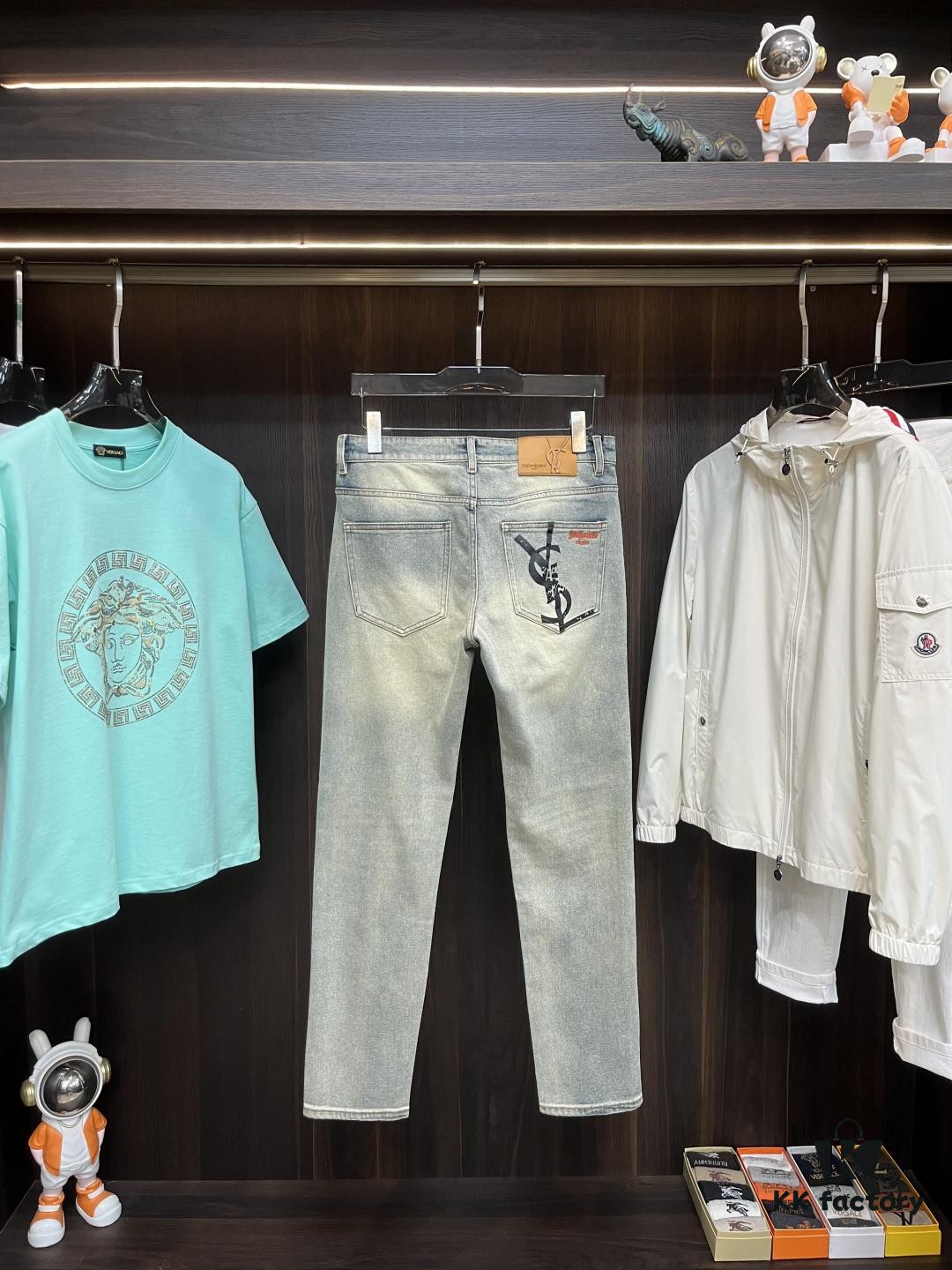 YSL Exclusive New Arrival Saint Laurent Men's Fashion Casual Jeans, High-End European Style Original Order Pants, Trendy and Comfortable, Breathable Fabric with Impeccable Details, Brand Design Concept for Premium Quality, Relaxed Cut with Excellent Fit