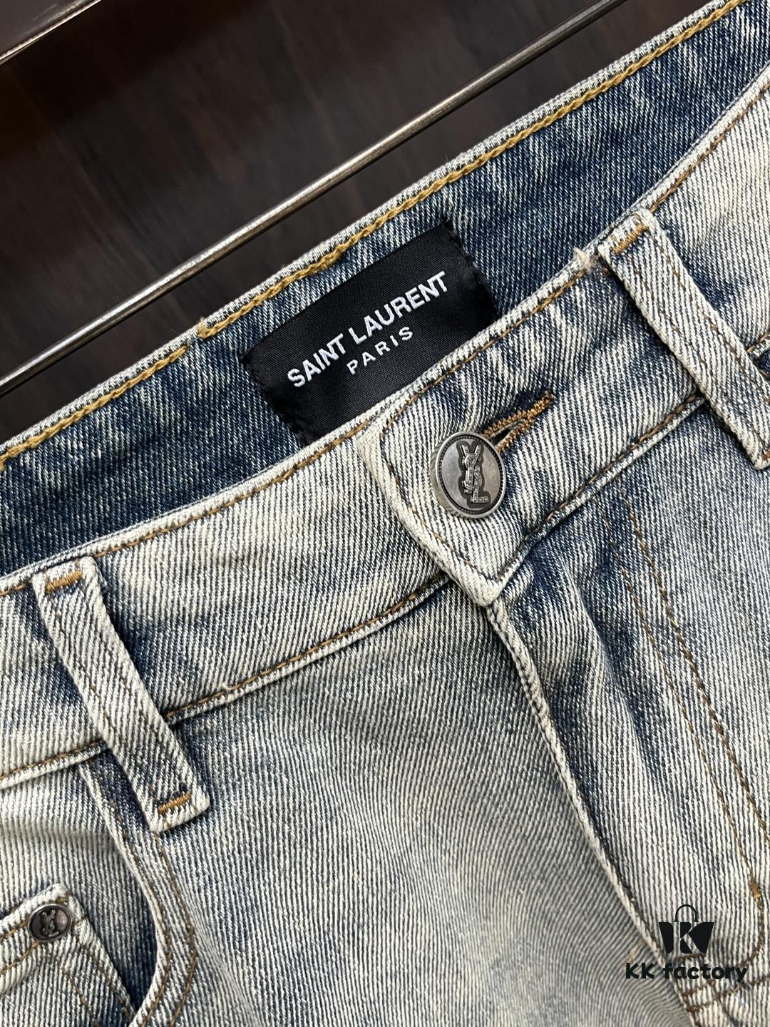 YSL Exclusive New Arrival Saint Laurent Men's Fashion Casual Jeans, High-End European Style Original Order Pants, Trendy and Comfortable, Breathable Fabric with Impeccable Details, Brand Design Concept for Premium Quality, Relaxed Cut with Excellent Fit