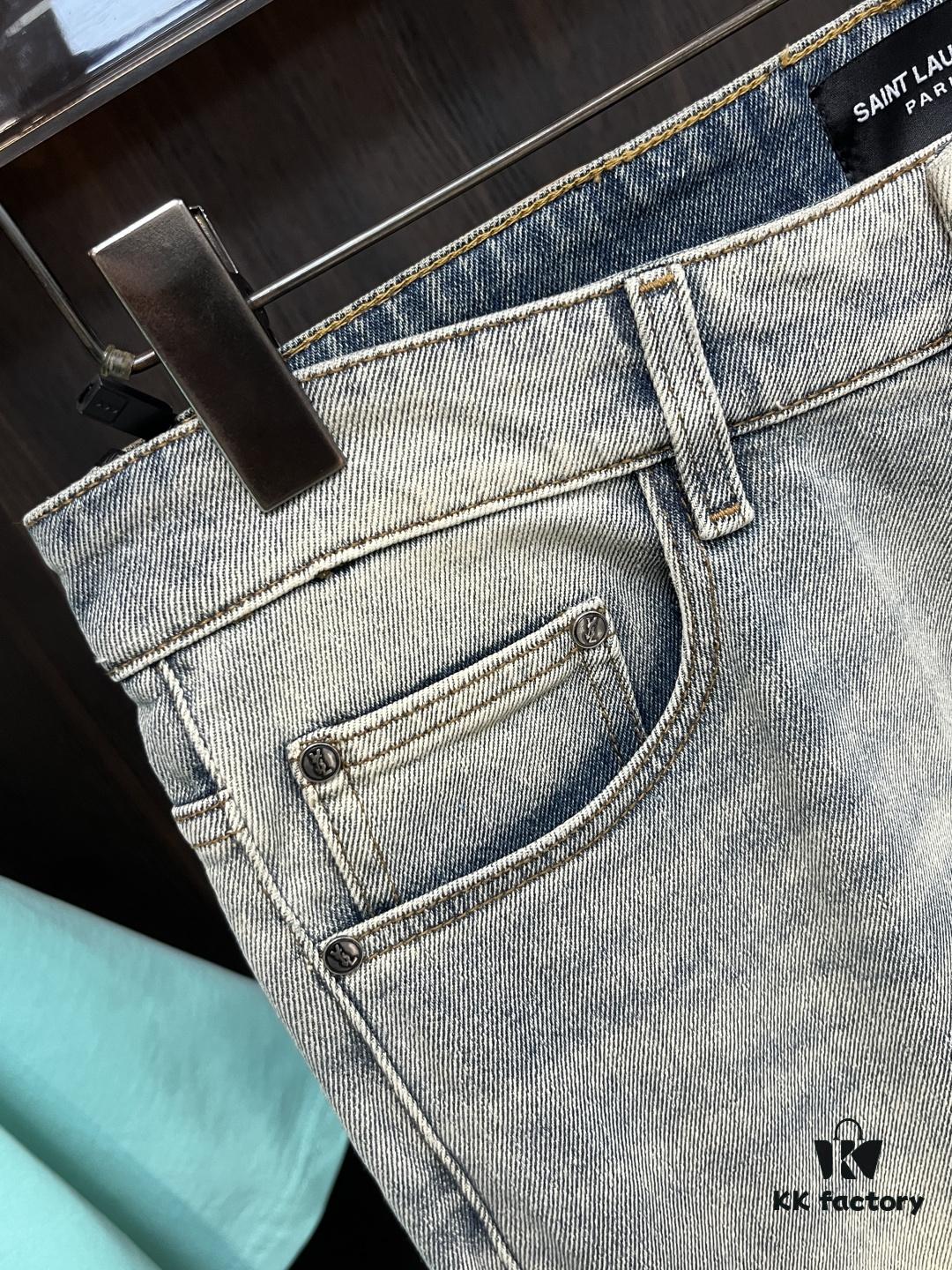 YSL Exclusive New Arrival Saint Laurent Men's Fashion Casual Jeans, High-End European Style Original Order Pants, Trendy and Comfortable, Breathable Fabric with Impeccable Details, Brand Design Concept for Premium Quality, Relaxed Cut with Excellent Fit