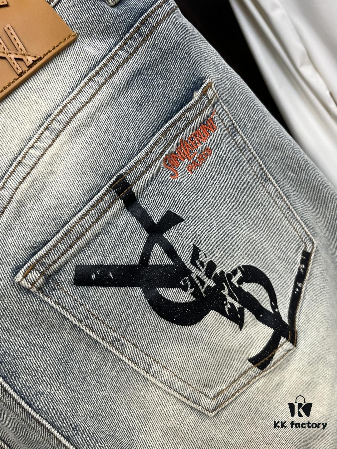 YSL Exclusive New Arrival Saint Laurent Men's Fashion Casual Jeans, High-End European Style Original Order Pants, Trendy and Comfortable, Breathable Fabric with Impeccable Details, Brand Design Concept for Premium Quality, Relaxed Cut with Excellent Fit