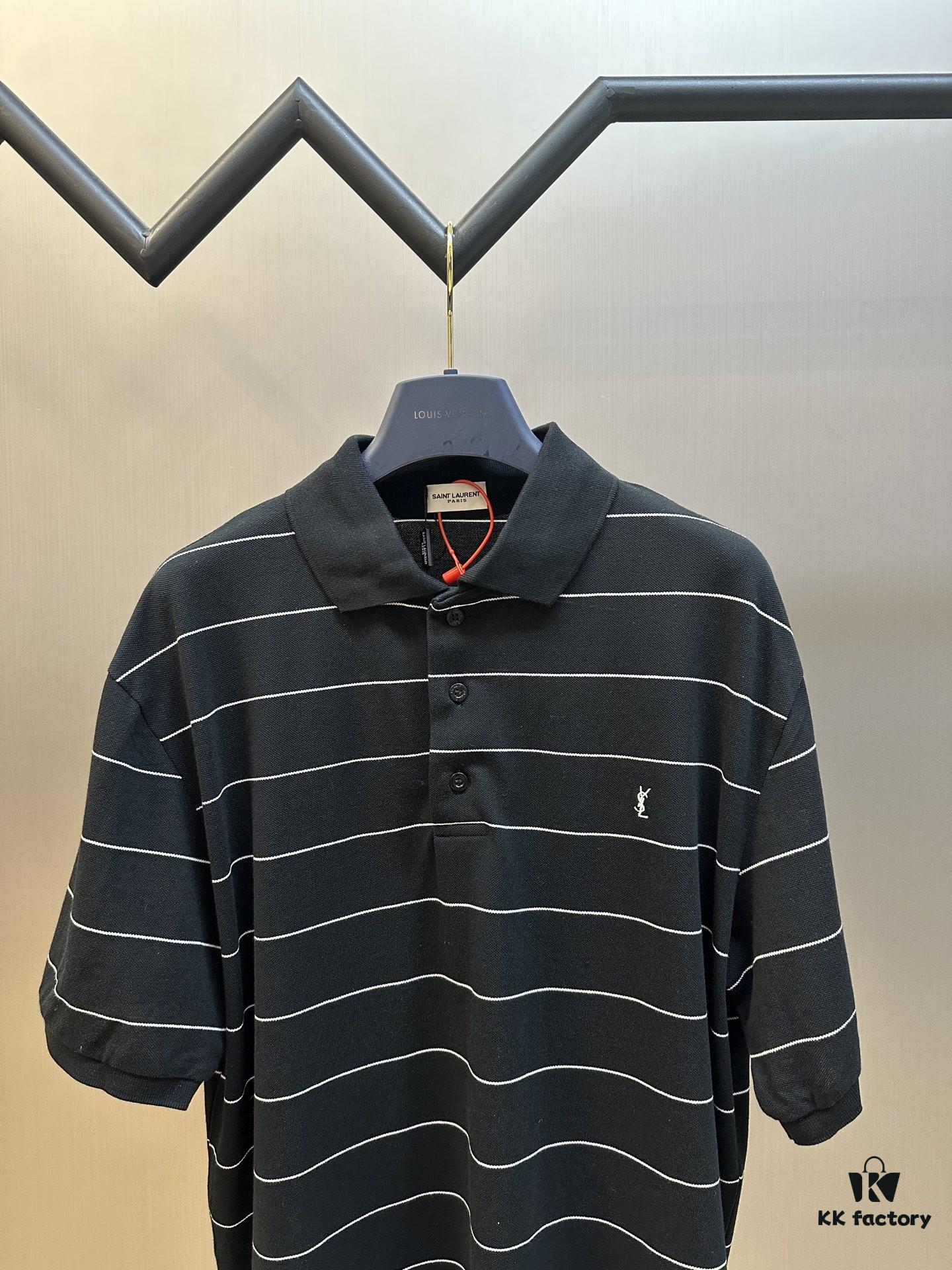 Saint Laurent Embroidered Striped Polo Shirt