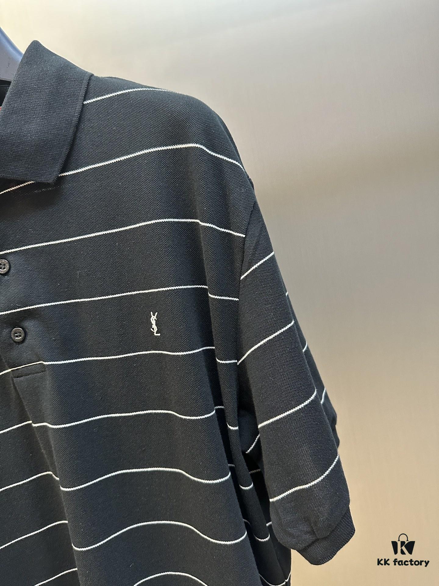 Saint Laurent Embroidered Striped Polo Shirt