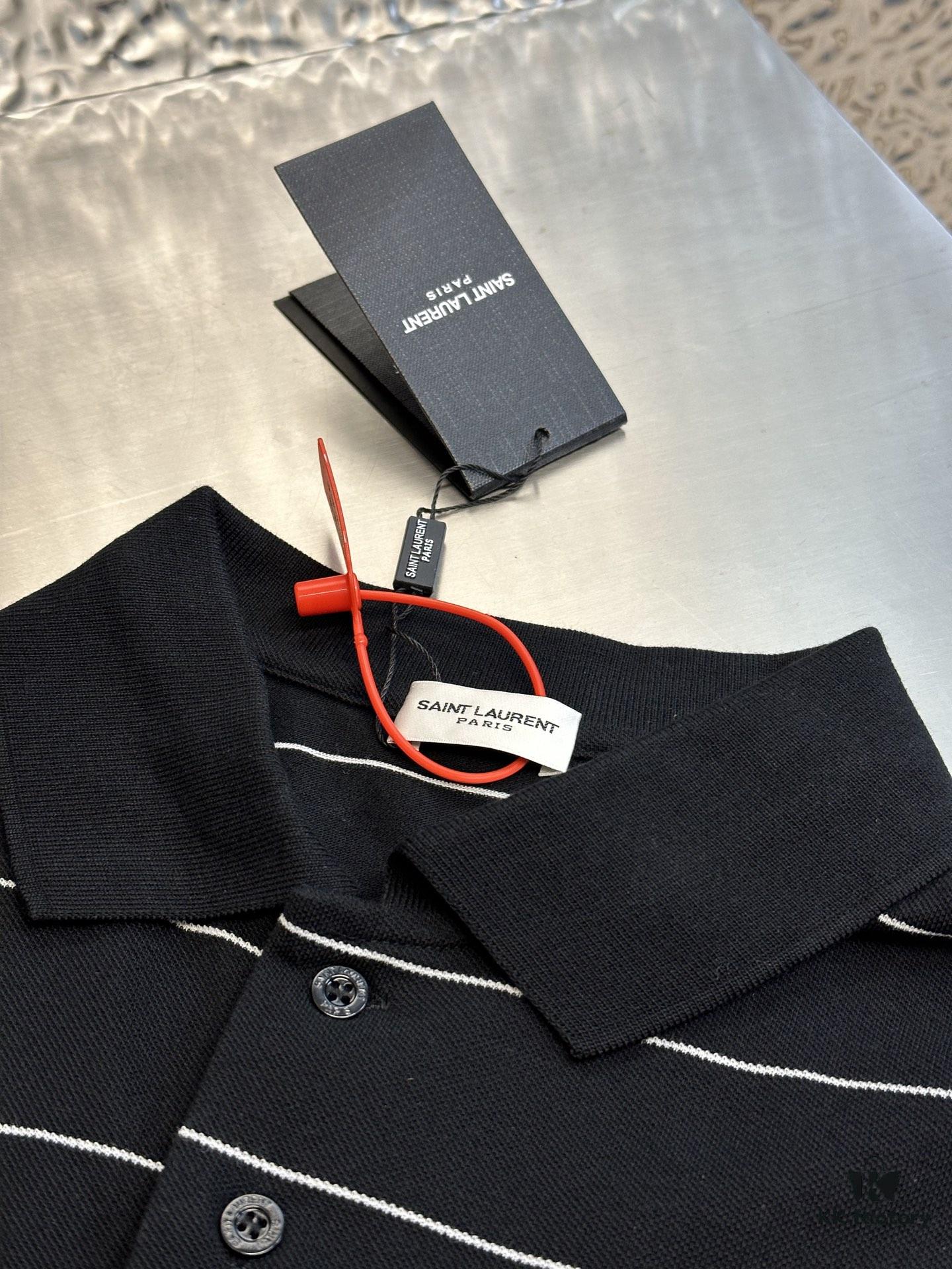 Saint Laurent Embroidered Striped Polo Shirt