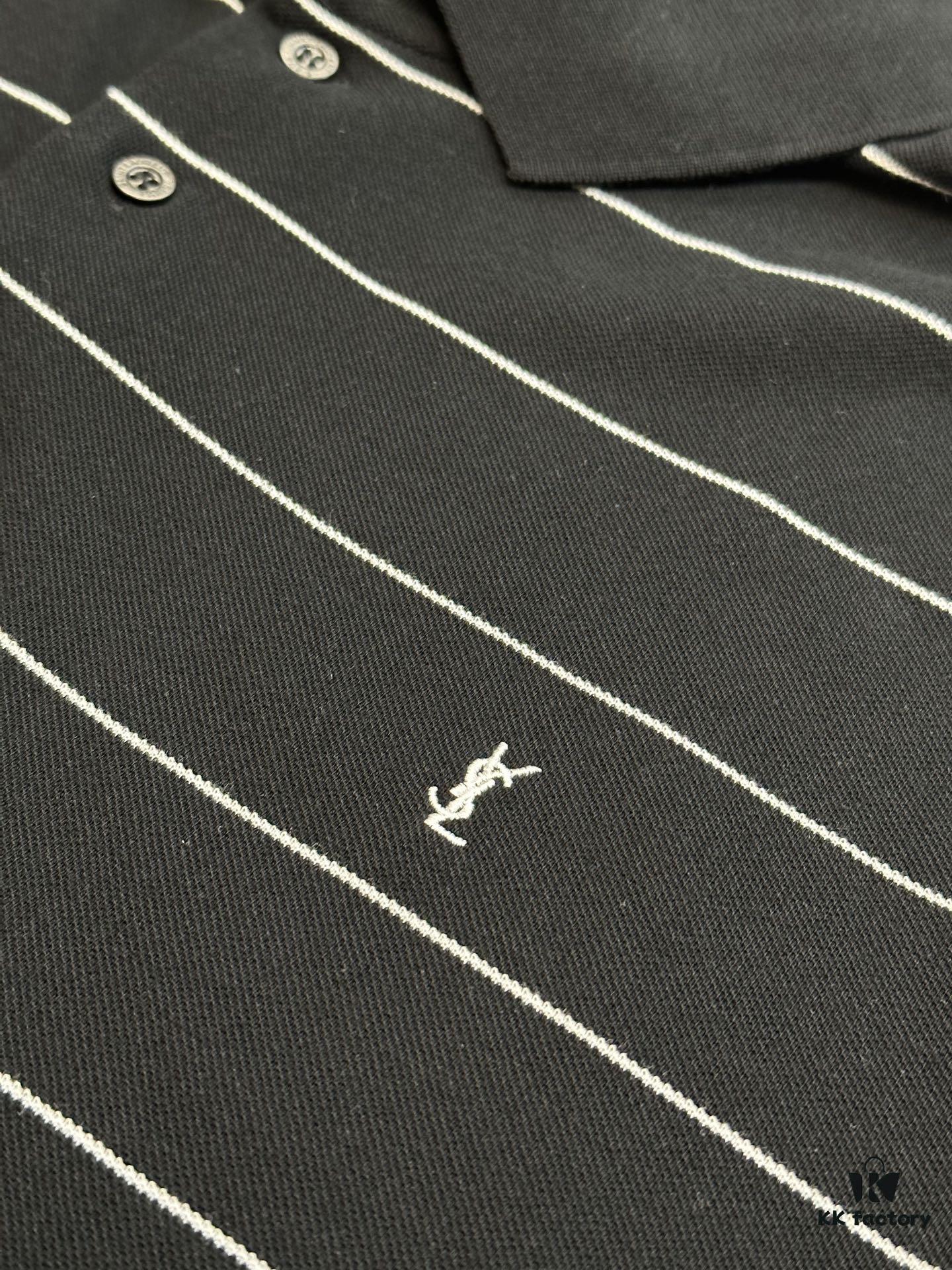 Saint Laurent Embroidered Striped Polo Shirt