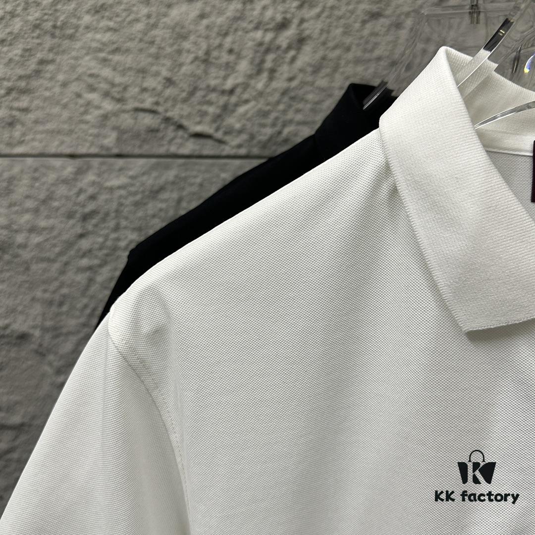 YSL Saint Laurent Short-Sleeve Polo 2025 Spring/Summer New Arrival Minimalist Letter Embroidery Beaded Fabric Unisex Stand-Collar Polo