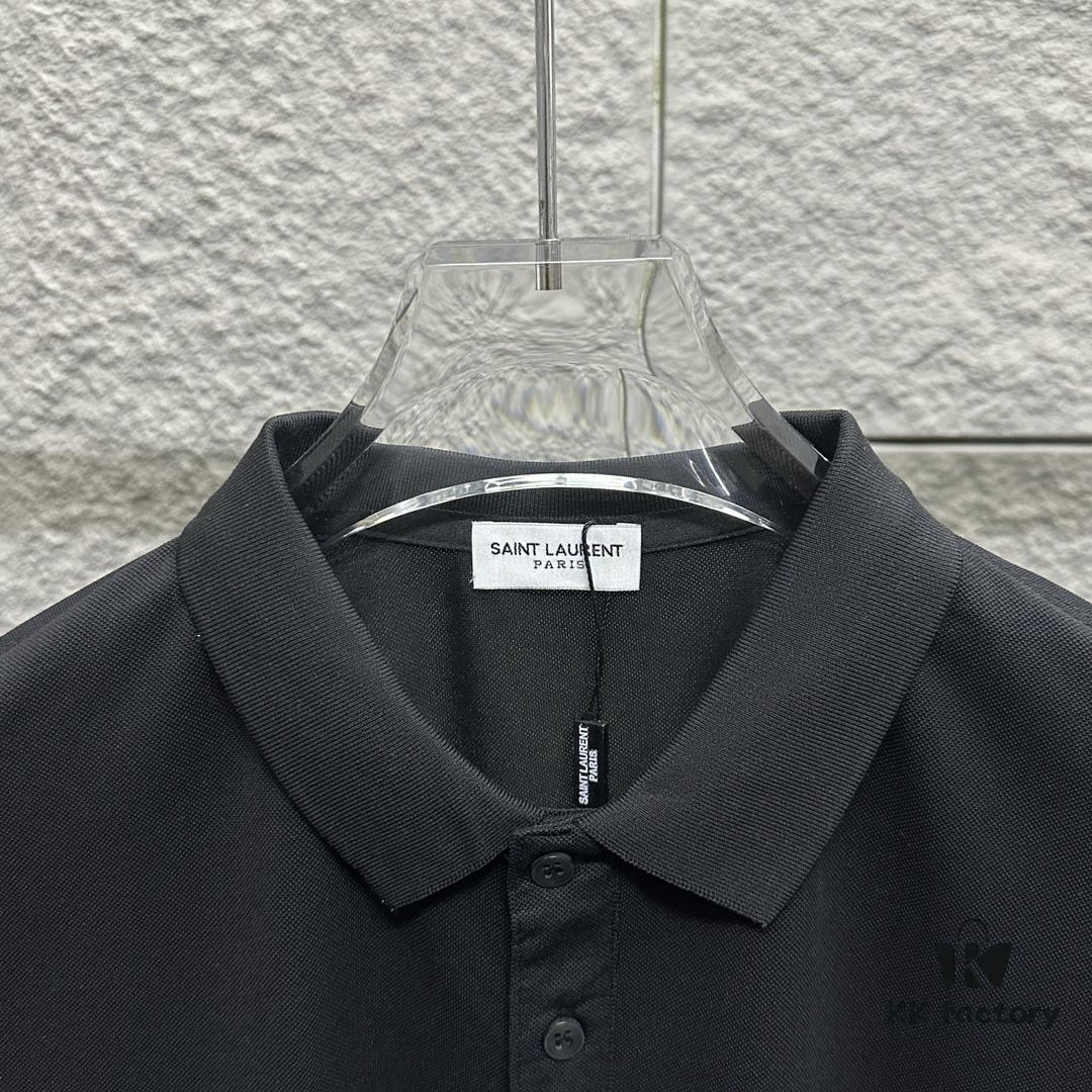 YSL Saint Laurent Short-Sleeve Polo 2025 Spring/Summer New Arrival Minimalist Letter Embroidery Beaded Fabric Unisex Polo Collar