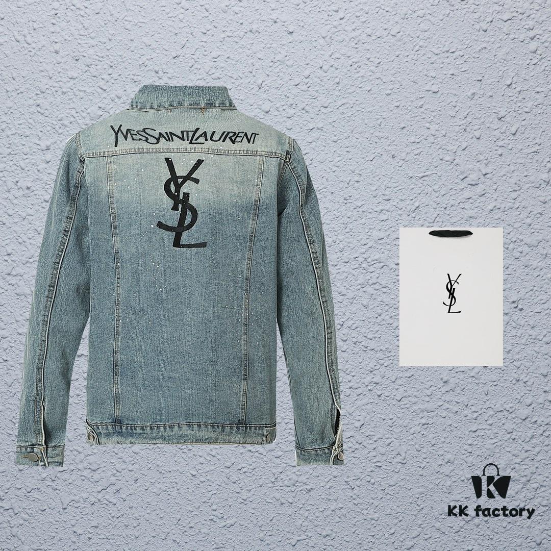 Saint Laurent YSL Rhinestone Embellished Denim Jacket (Top-tier Version, Distinguished from Standard Stock)