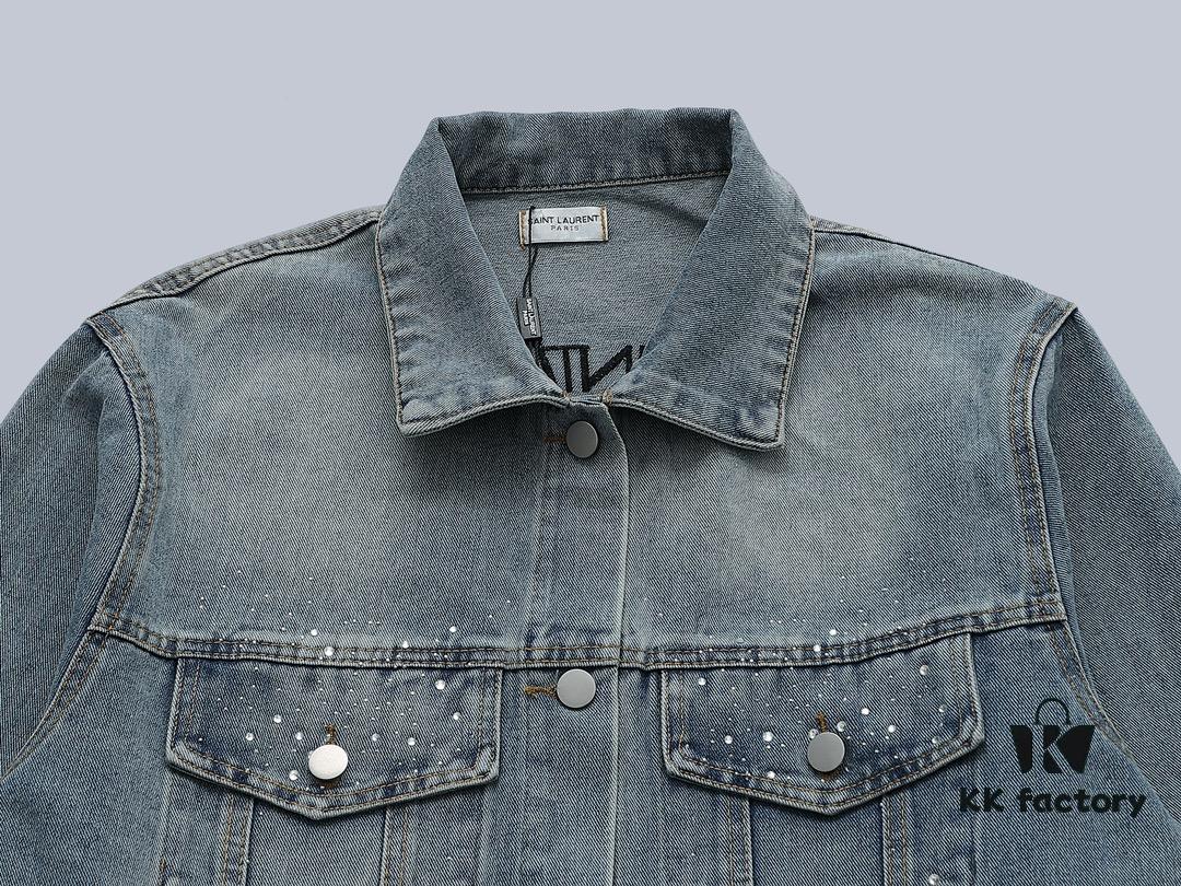 Saint Laurent YSL Rhinestone Embellished Denim Jacket (Top-tier Version, Distinguished from Standard Stock)