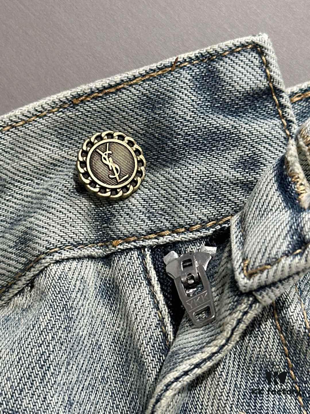 Saint Laurent 2025 All-Season Slim-Fit Denim Jeans, Made from Imported Japanese Plain-Woven Cotton Denim, Fully Labeled, Elegant and Minimalist, Soft and Comfortable with Versatile Styling – A Must-Have for Luxury Casual and Daily Wear