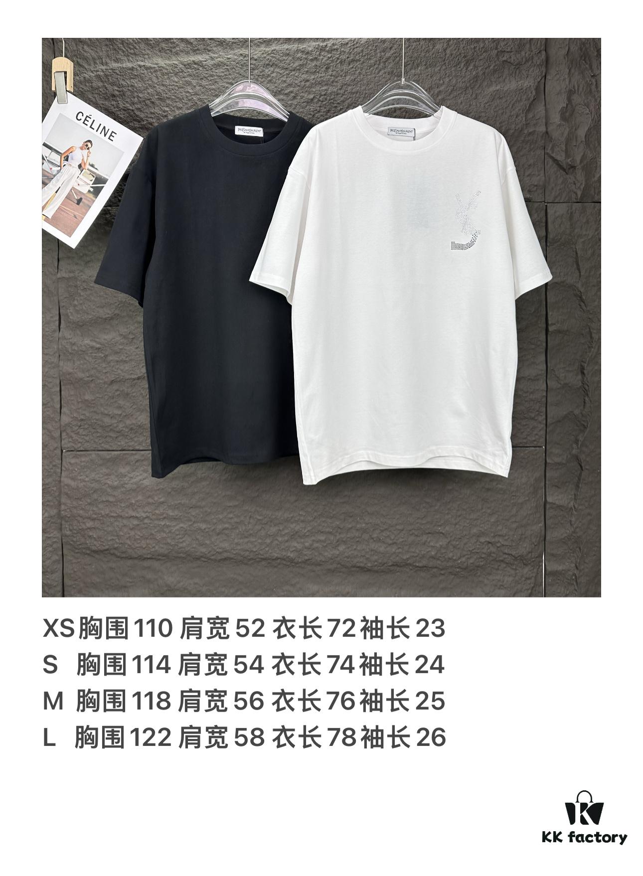 YSL Saint Laurent 2025 New Rhinestone Letter Logo Couple Short Sleeve T-Shirt