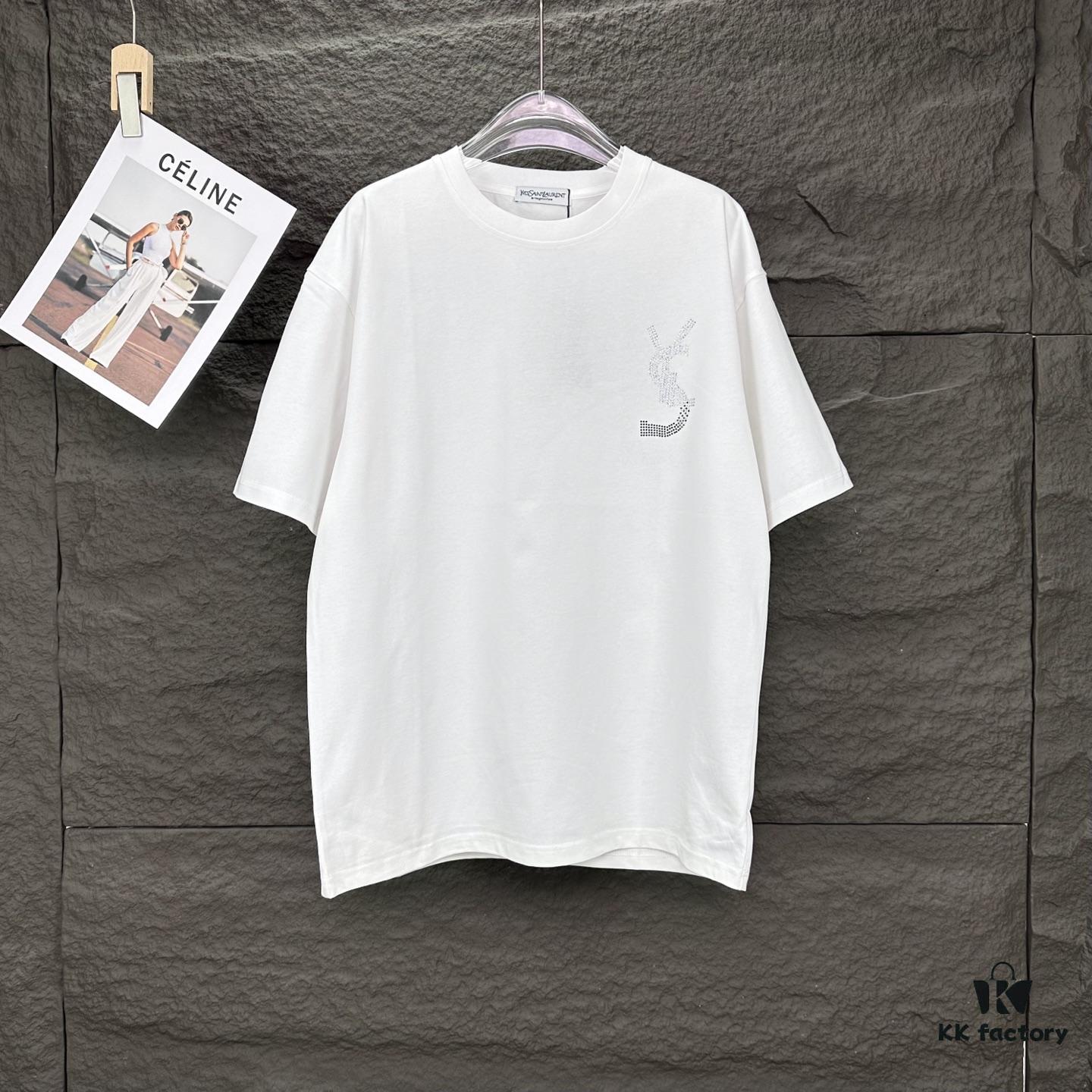 YSL Saint Laurent 2025 New Rhinestone Letter Logo Couple Short Sleeve T-Shirt