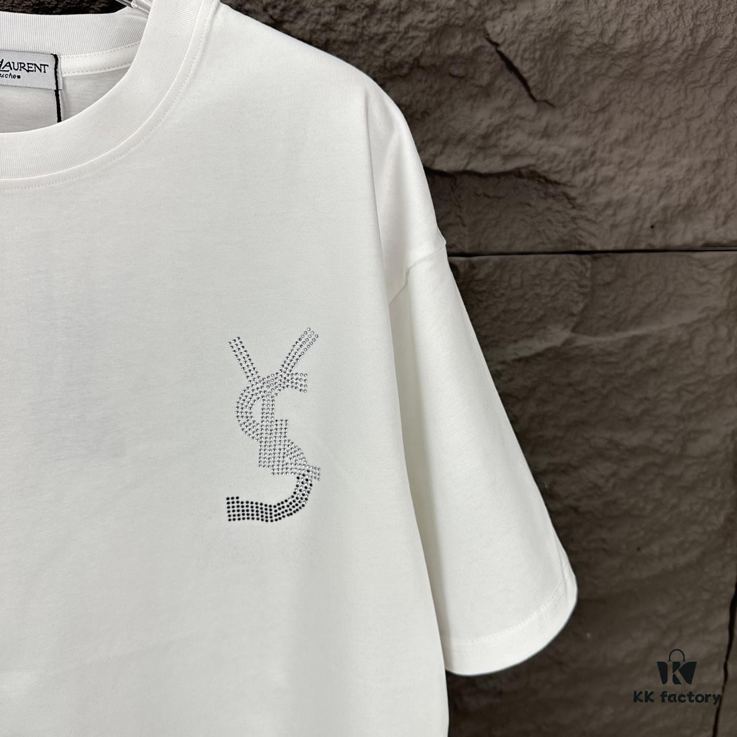 YSL Saint Laurent 2025 New Rhinestone Letter Logo Couple Short Sleeve T-Shirt