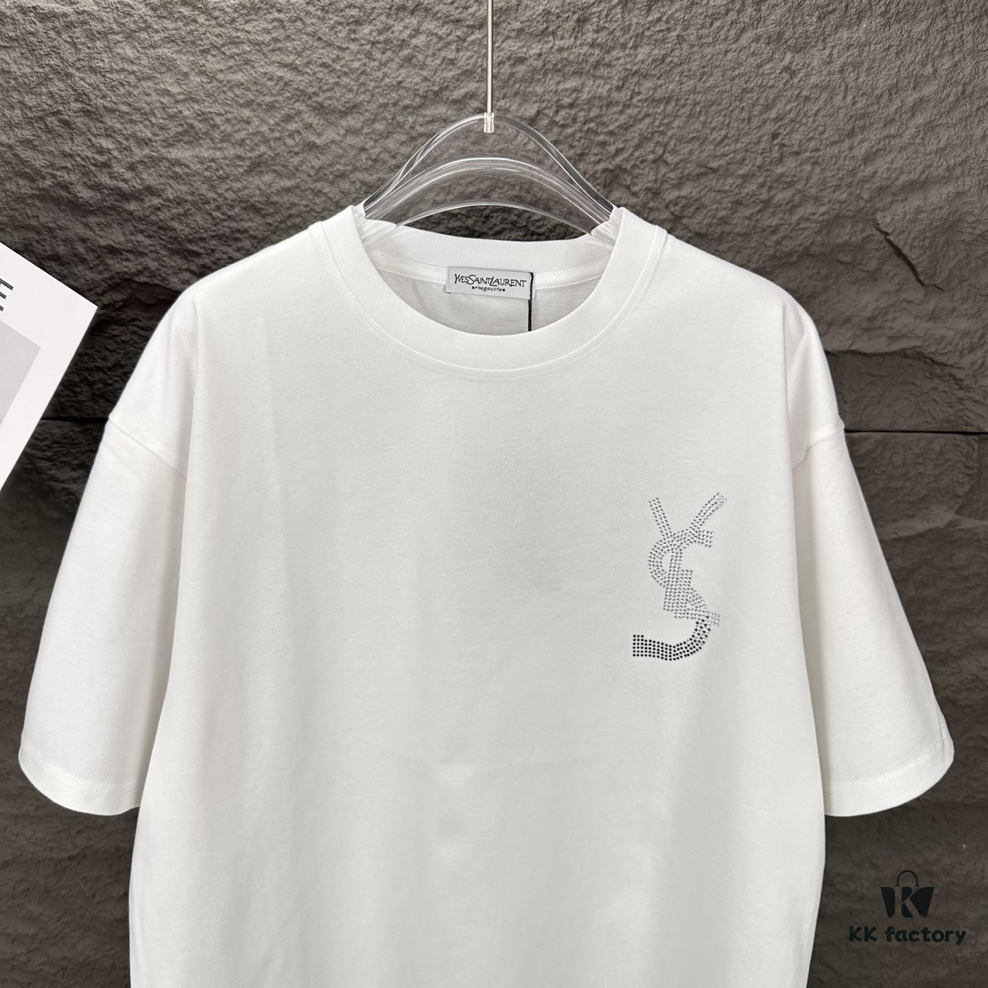 YSL Saint Laurent 2025 New Rhinestone Letter Logo Couple Short Sleeve T-Shirt