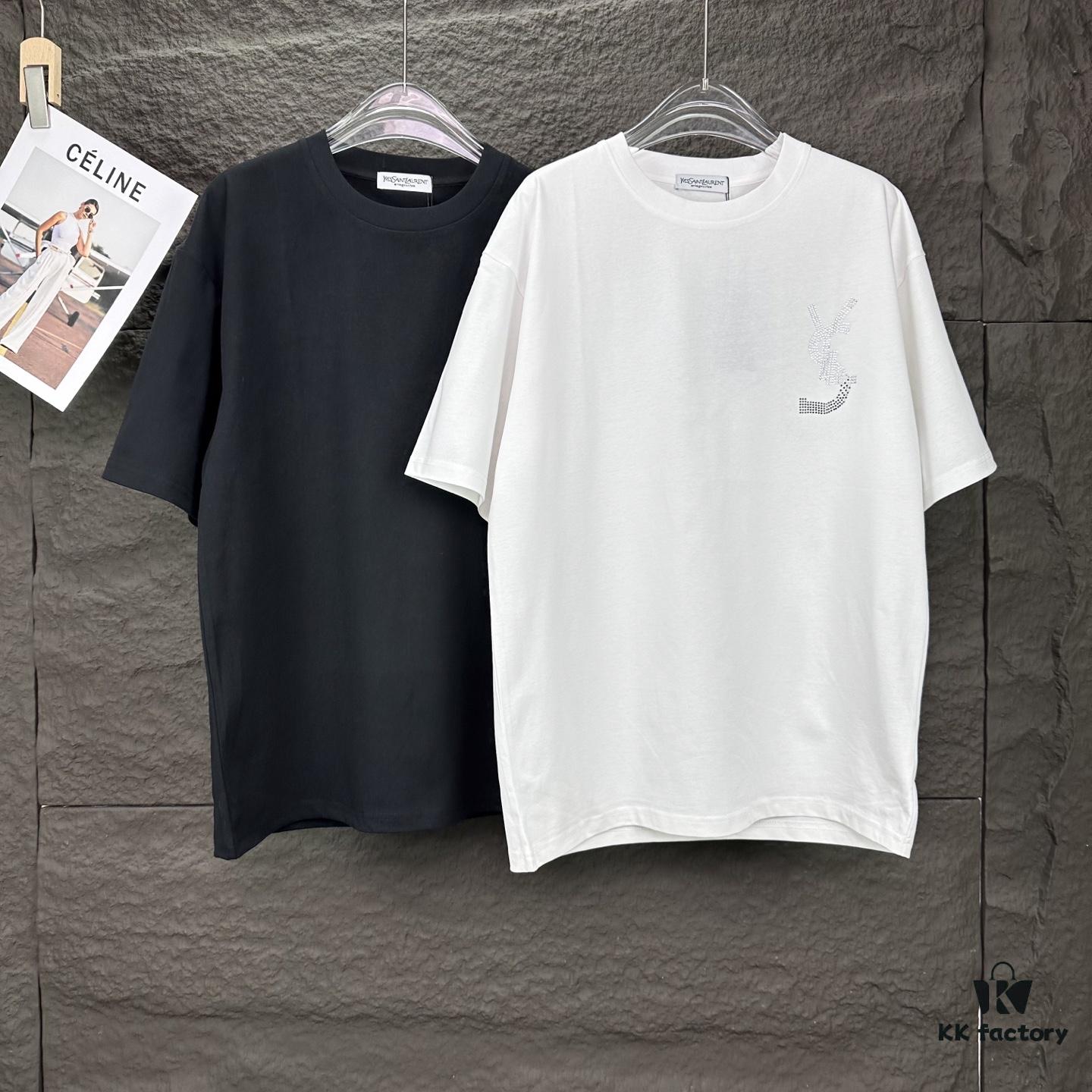 YSL Saint Laurent 2025 New Rhinestone Letter Logo Couple Short Sleeve T-Shirt