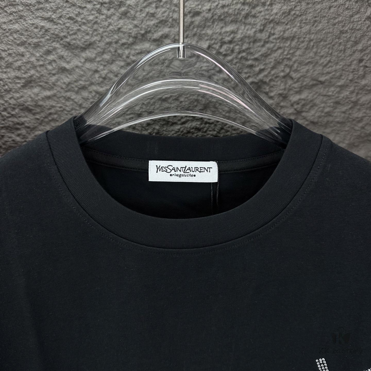 YSL Saint Laurent 2025 New Rhinestone Letter Logo Couple T-Shirt