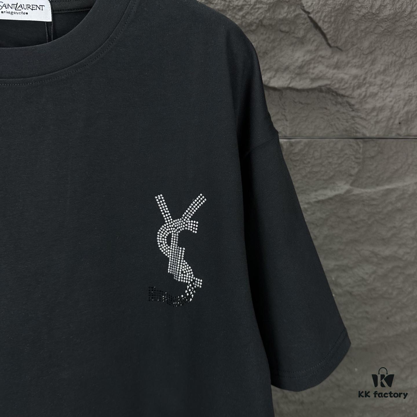 YSL Saint Laurent 2025 New Rhinestone Letter Logo Couple T-Shirt