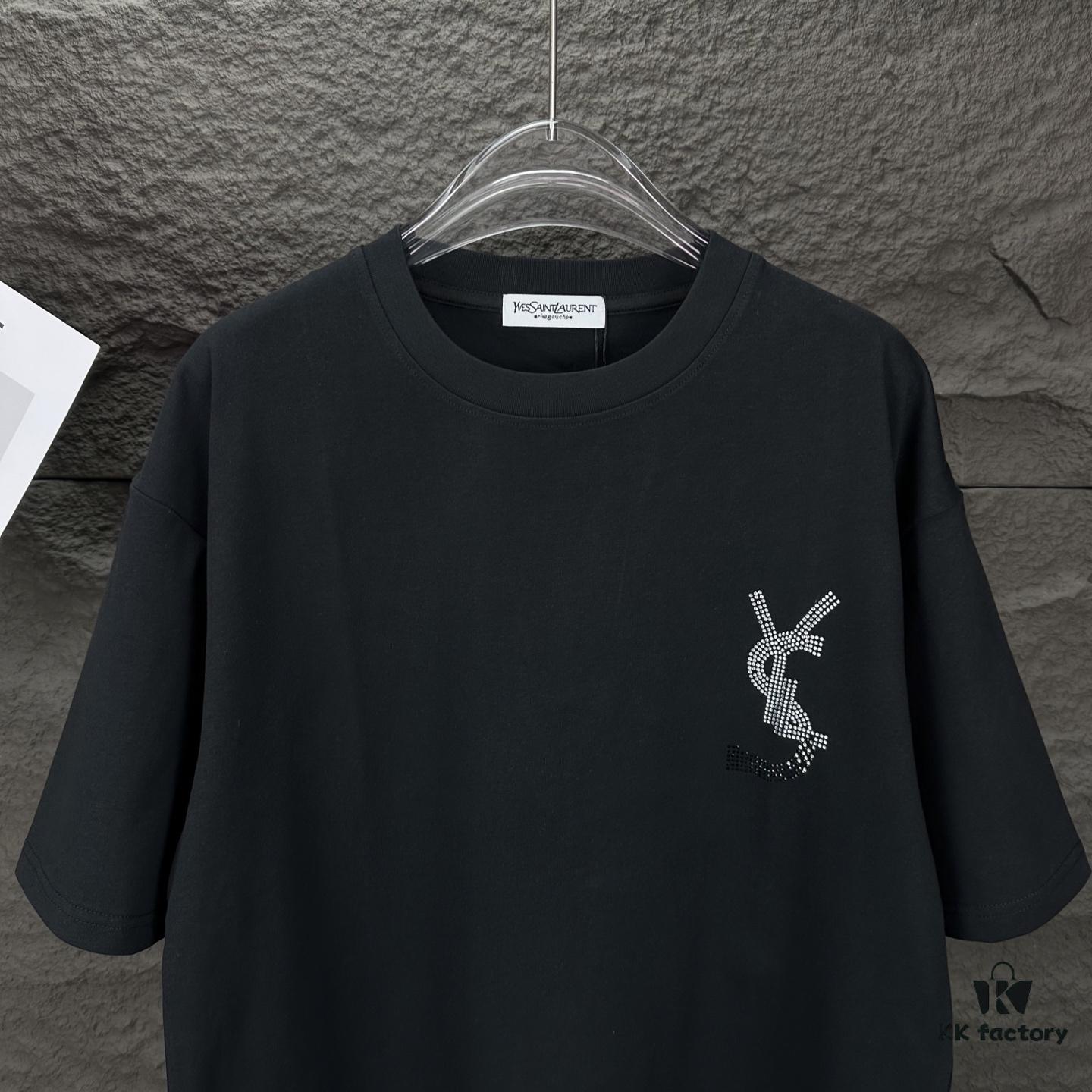 YSL Saint Laurent 2025 New Rhinestone Letter Logo Couple T-Shirt