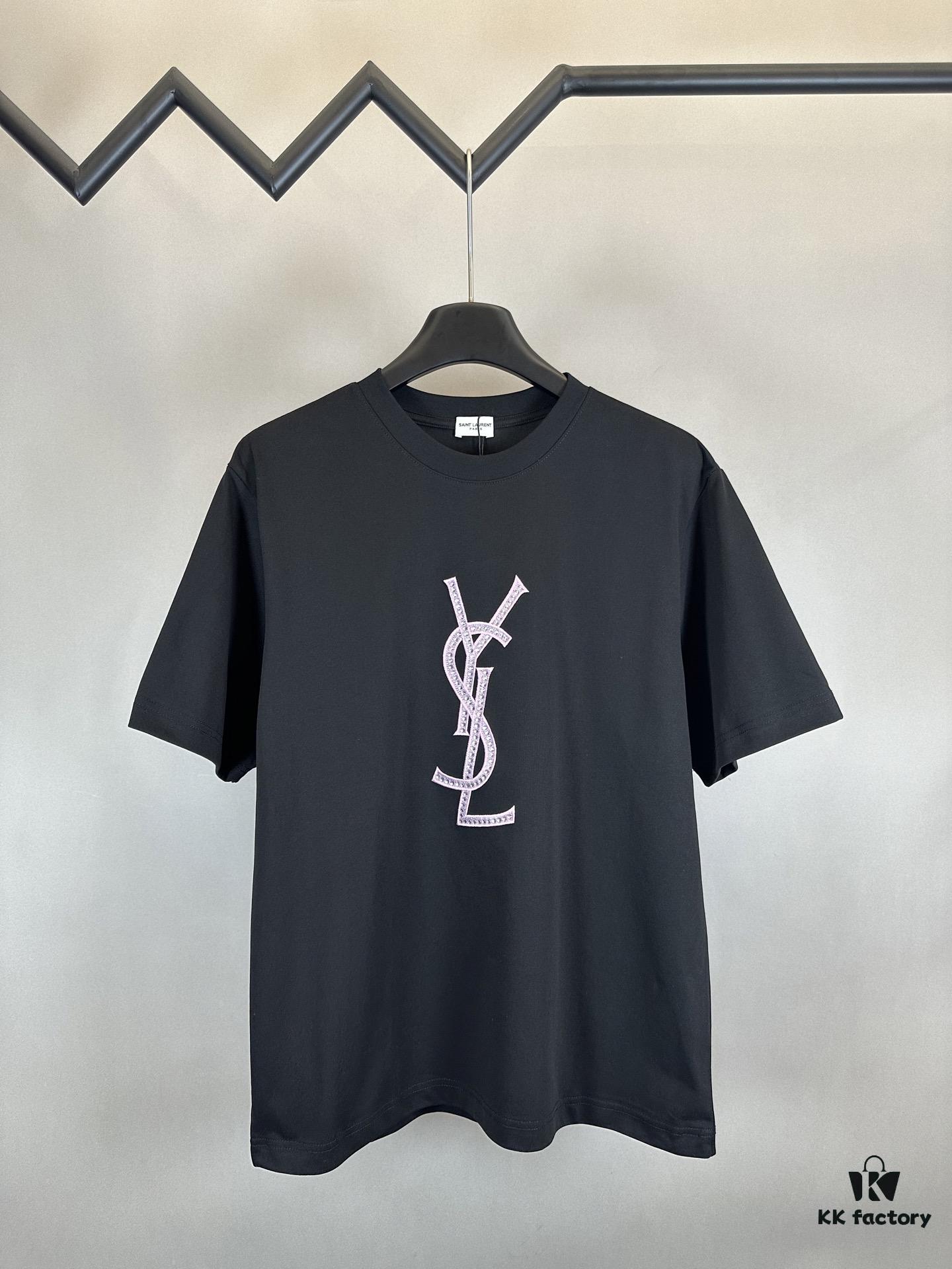 YSL Embellished Letter Cotton Short-Sleeve T-Shirt