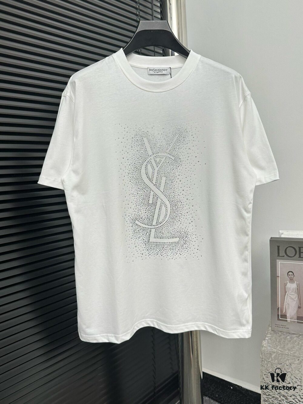 YSL Saint Laurent 25SS Rhinestone Short-Sleeve T-Shirt