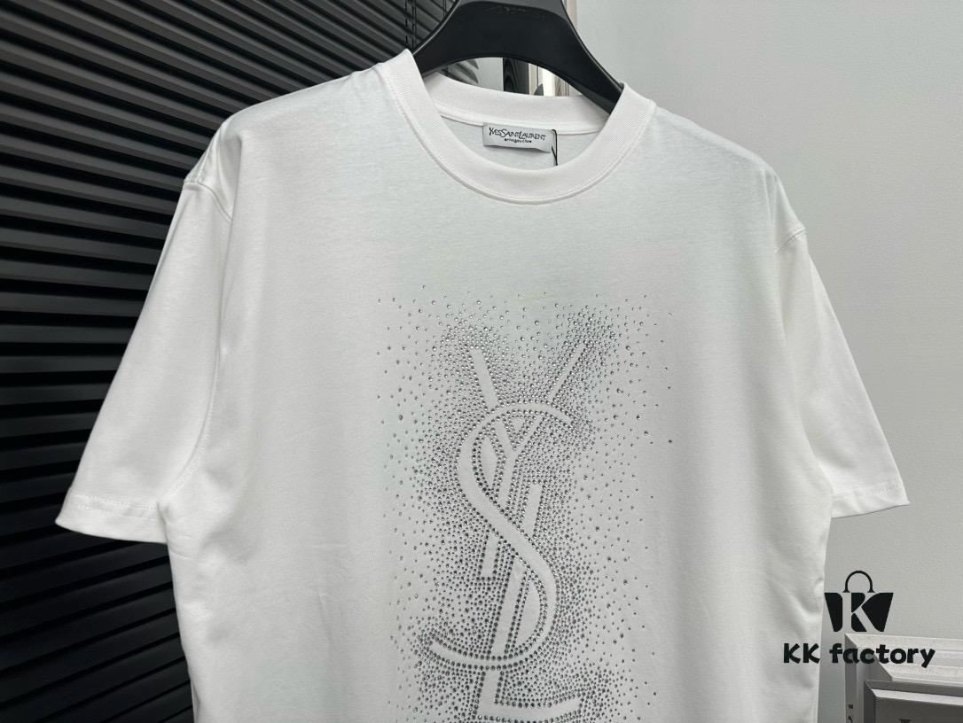 YSL Saint Laurent 25SS Rhinestone Short-Sleeve T-Shirt