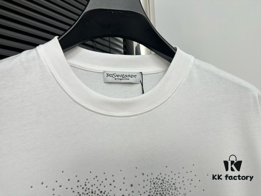 YSL Saint Laurent 25SS Rhinestone Short-Sleeve T-Shirt