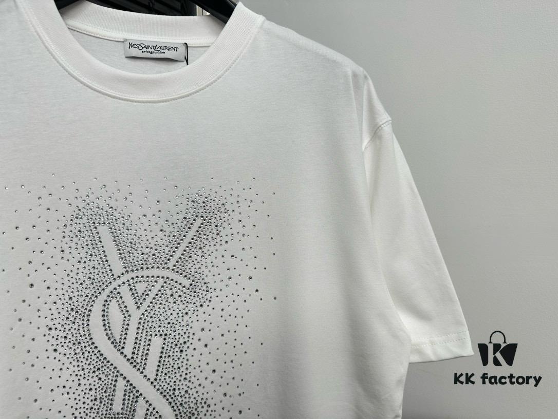 YSL Saint Laurent 25SS Rhinestone Short-Sleeve T-Shirt