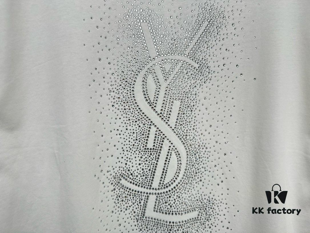 YSL Saint Laurent 25SS Rhinestone Short-Sleeve T-Shirt