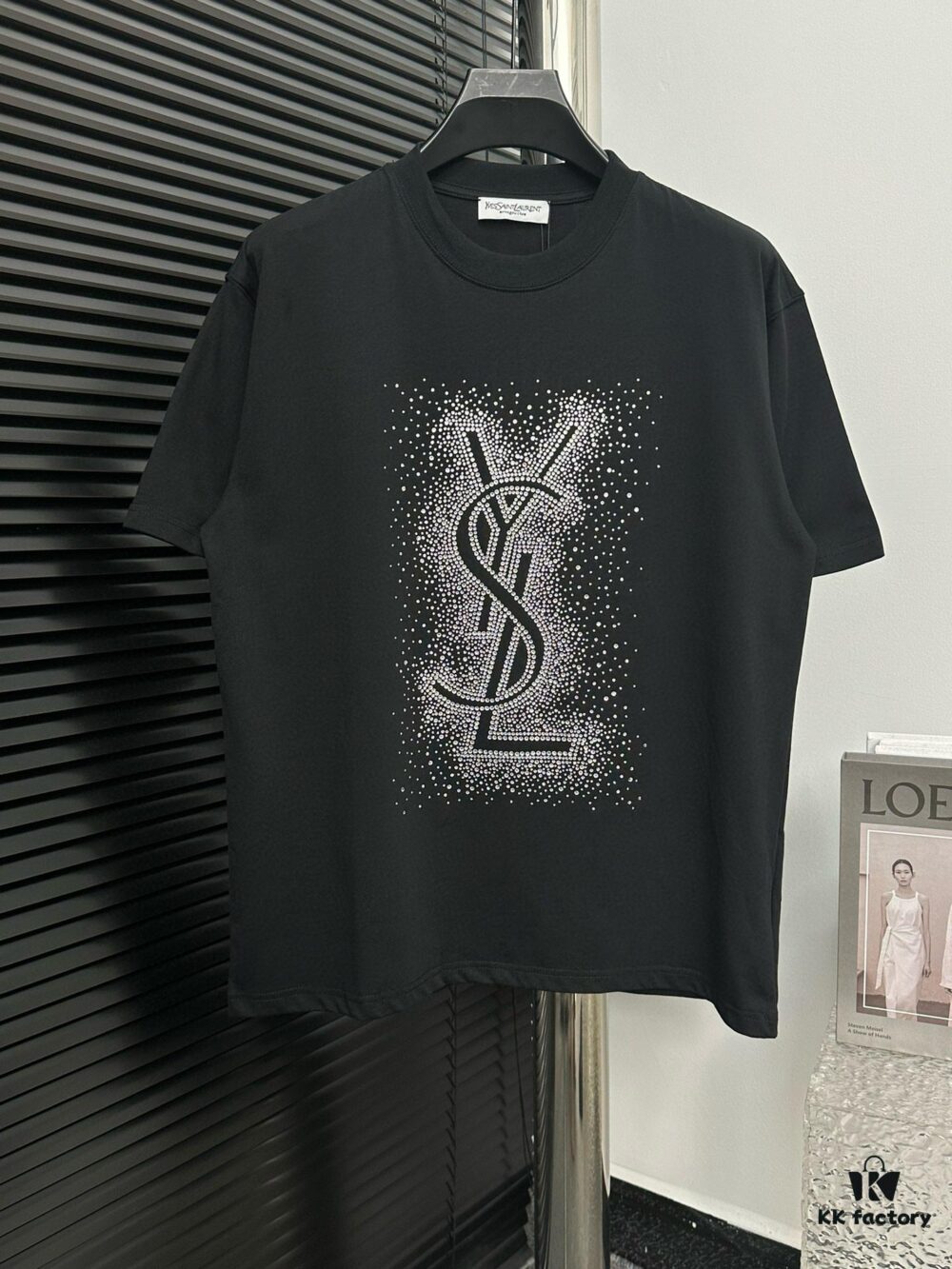 YSL Saint Laurent 25SS Rhinestone Short Sleeve T-Shirt
