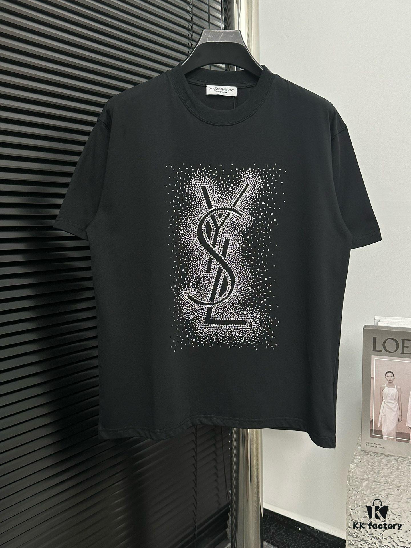 YSL Saint Laurent 25SS Rhinestone Short Sleeve T-Shirt