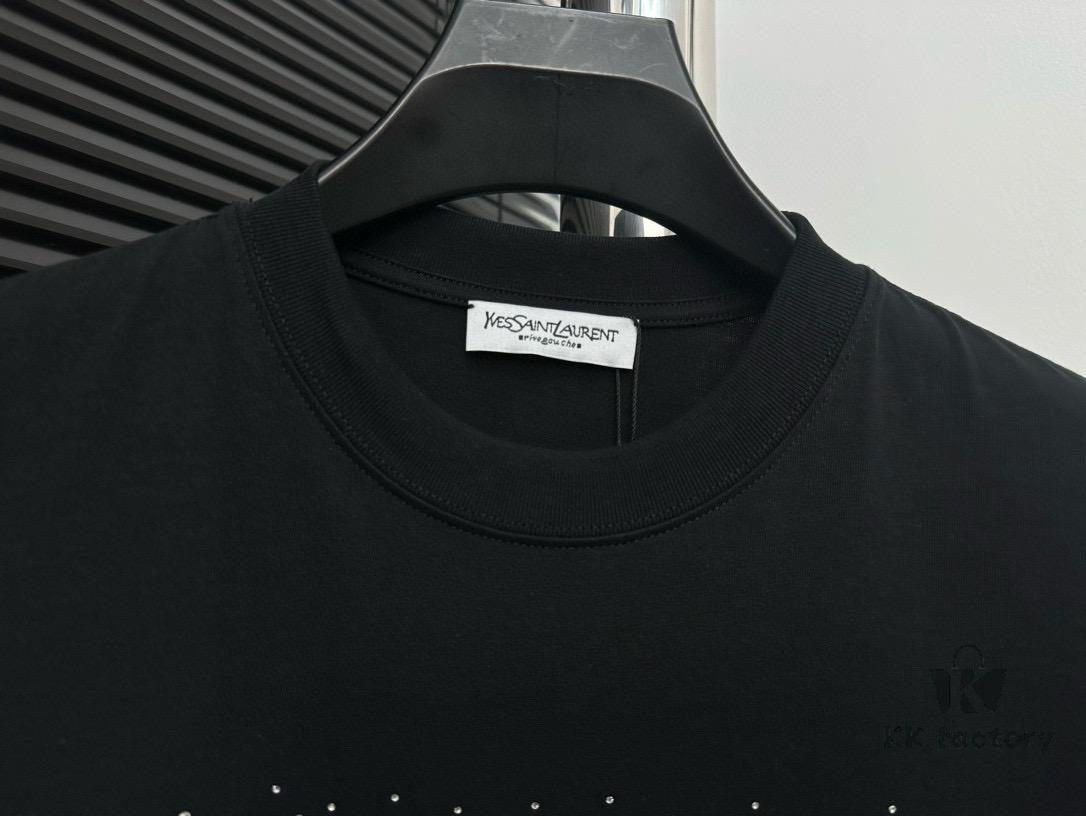 YSL Saint Laurent 25SS Rhinestone Short Sleeve T-Shirt