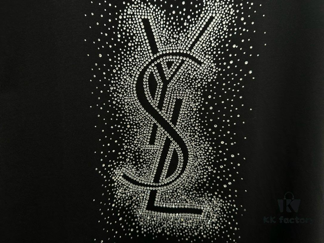 YSL Saint Laurent 25SS Rhinestone Short Sleeve T-Shirt