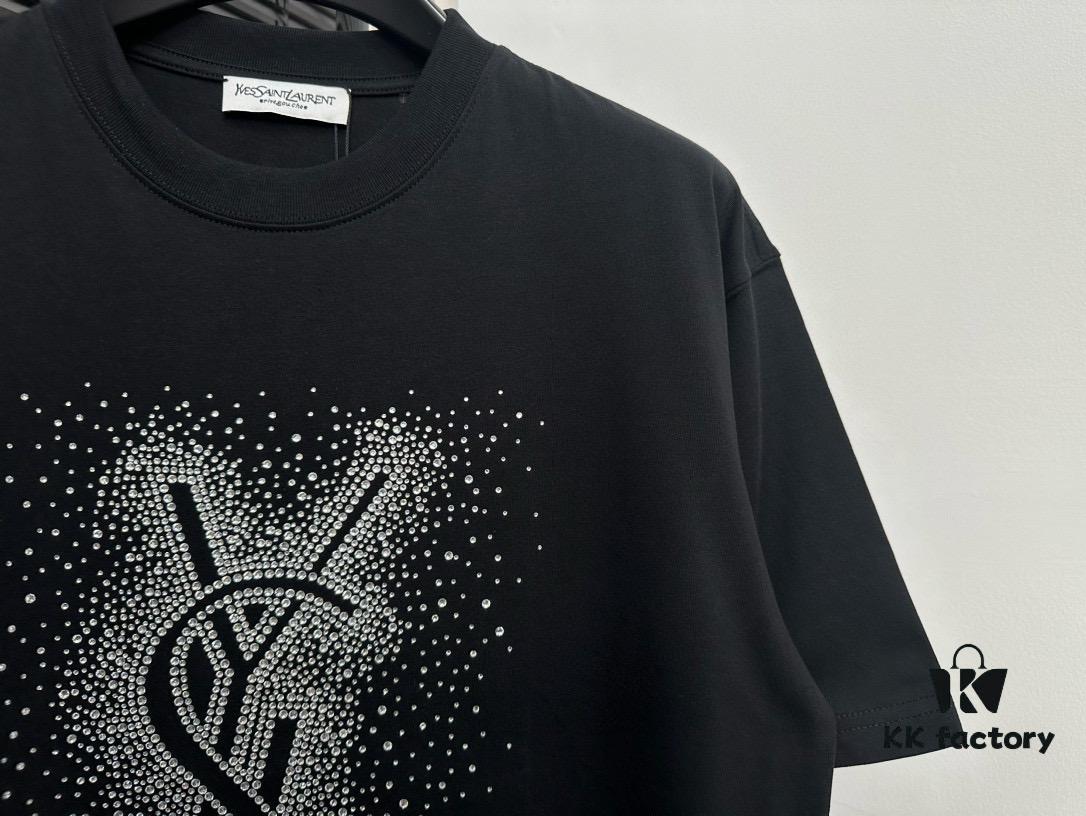 YSL Saint Laurent 25SS Rhinestone Short Sleeve T-Shirt