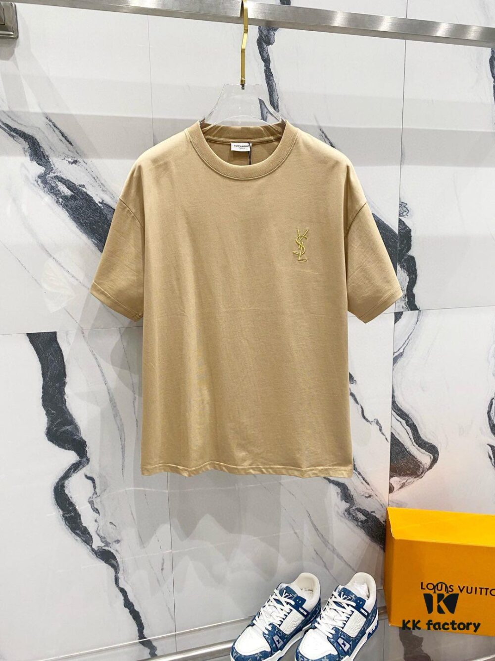 YSL Saint Laurent 260g Cotton Crew Neck Short Sleeve T-Shirt, Classic Minimalist Design with Embroidered Logo, Fashionable and Versatile