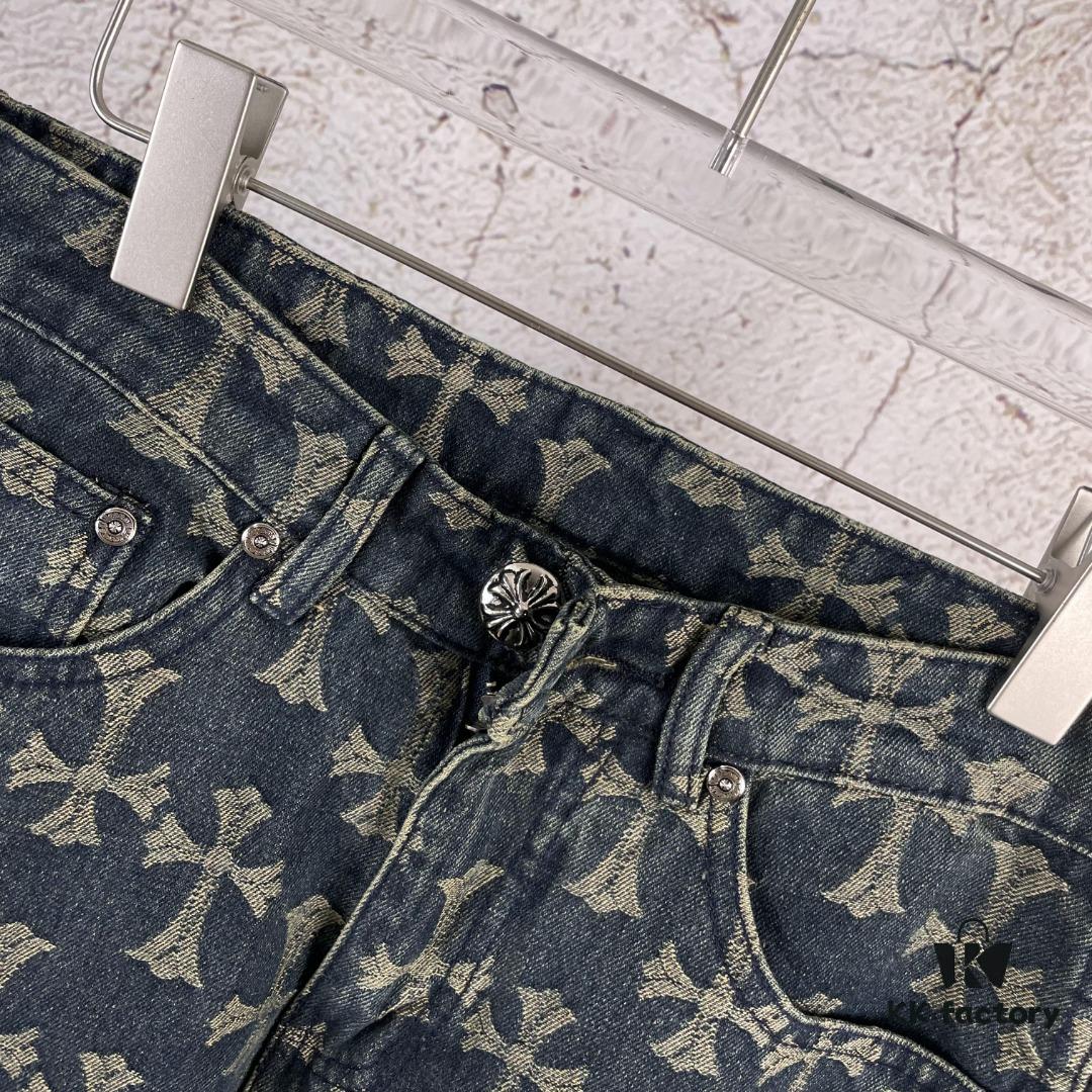 Chrome Hearts CH Full Print Jacquard Flared Denim Jeans