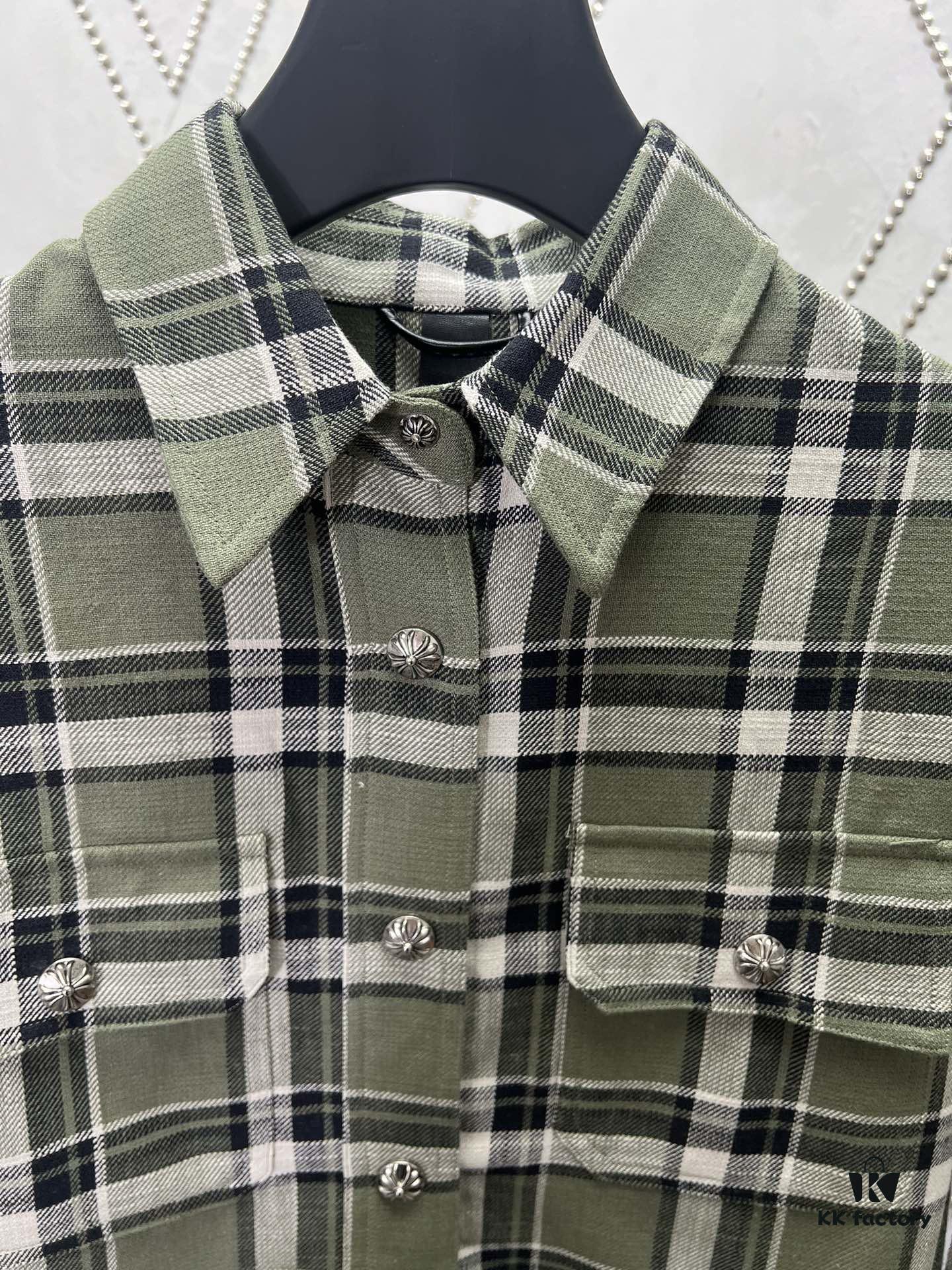 Chrome Hearts 2025 Spring/Summer New Cross Sanskrit Print Plaid Shirt Jacket with Quilted Lining, Unisex Style