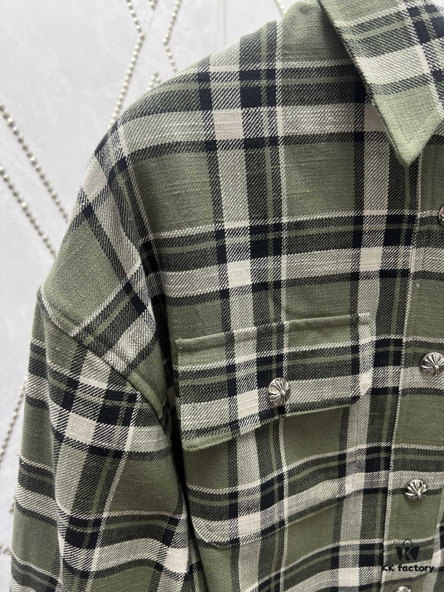 Chrome Hearts 2025 Spring/Summer New Cross Sanskrit Print Plaid Shirt Jacket with Quilted Lining, Unisex Style