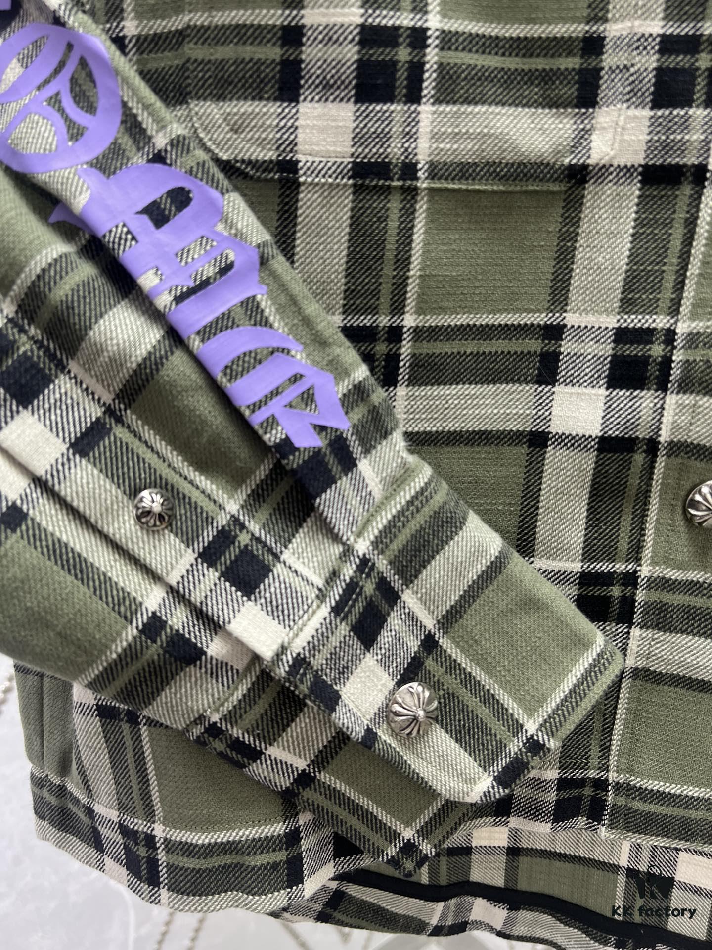 Chrome Hearts 2025 Spring/Summer New Cross Sanskrit Print Plaid Shirt Jacket with Quilted Lining, Unisex Style