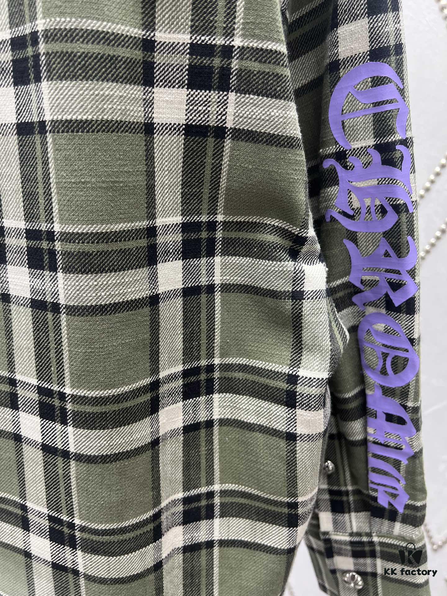 Chrome Hearts 2025 Spring/Summer New Cross Sanskrit Print Plaid Shirt Jacket with Quilted Lining, Unisex Style