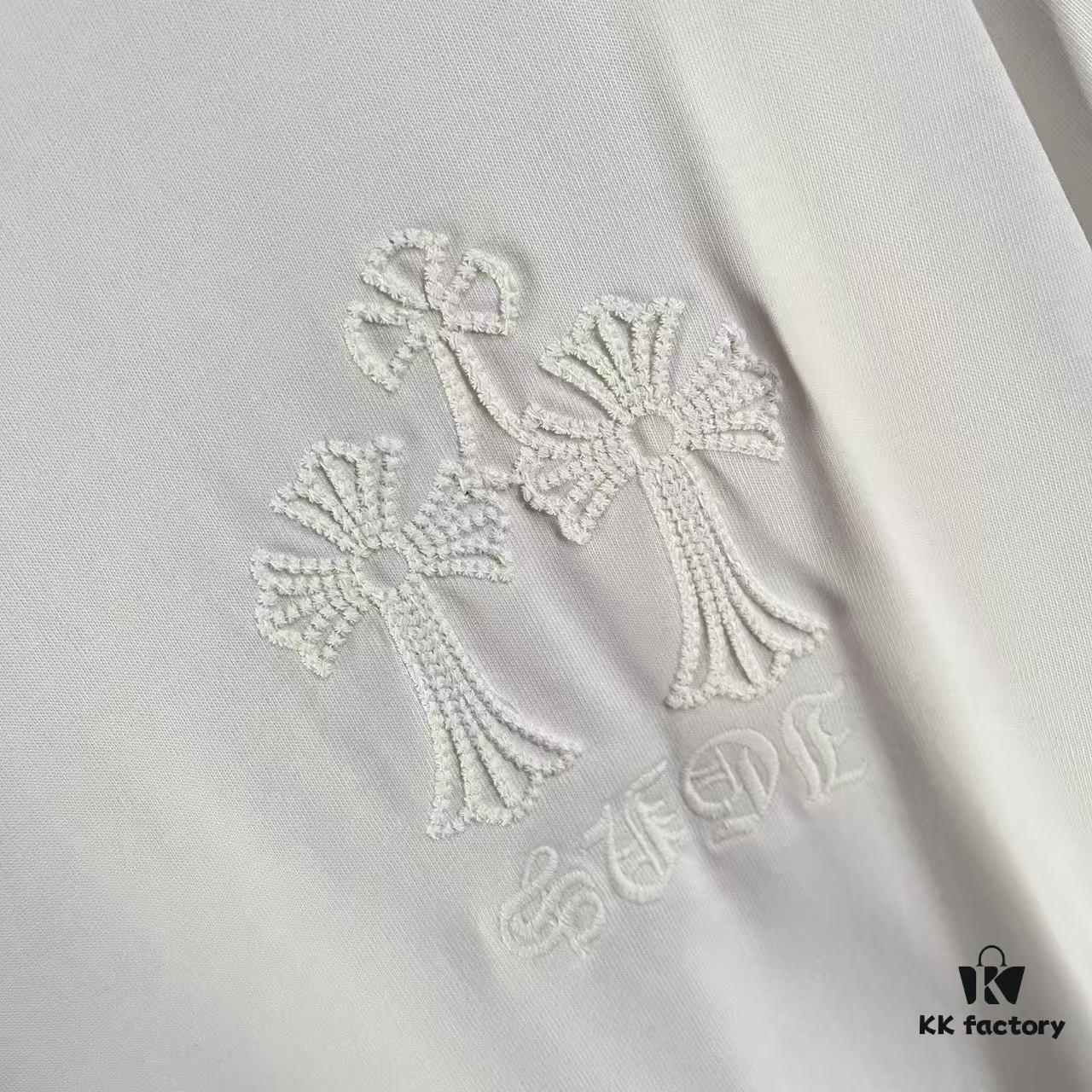 CH Cro * 2025 Summer New Arrival Buddhist Mantra Horseshoe Cross, Intersecting Vacuum Embroidery Short Sleeve T-Shirt, Custom 300g Fabric, Unisex Design