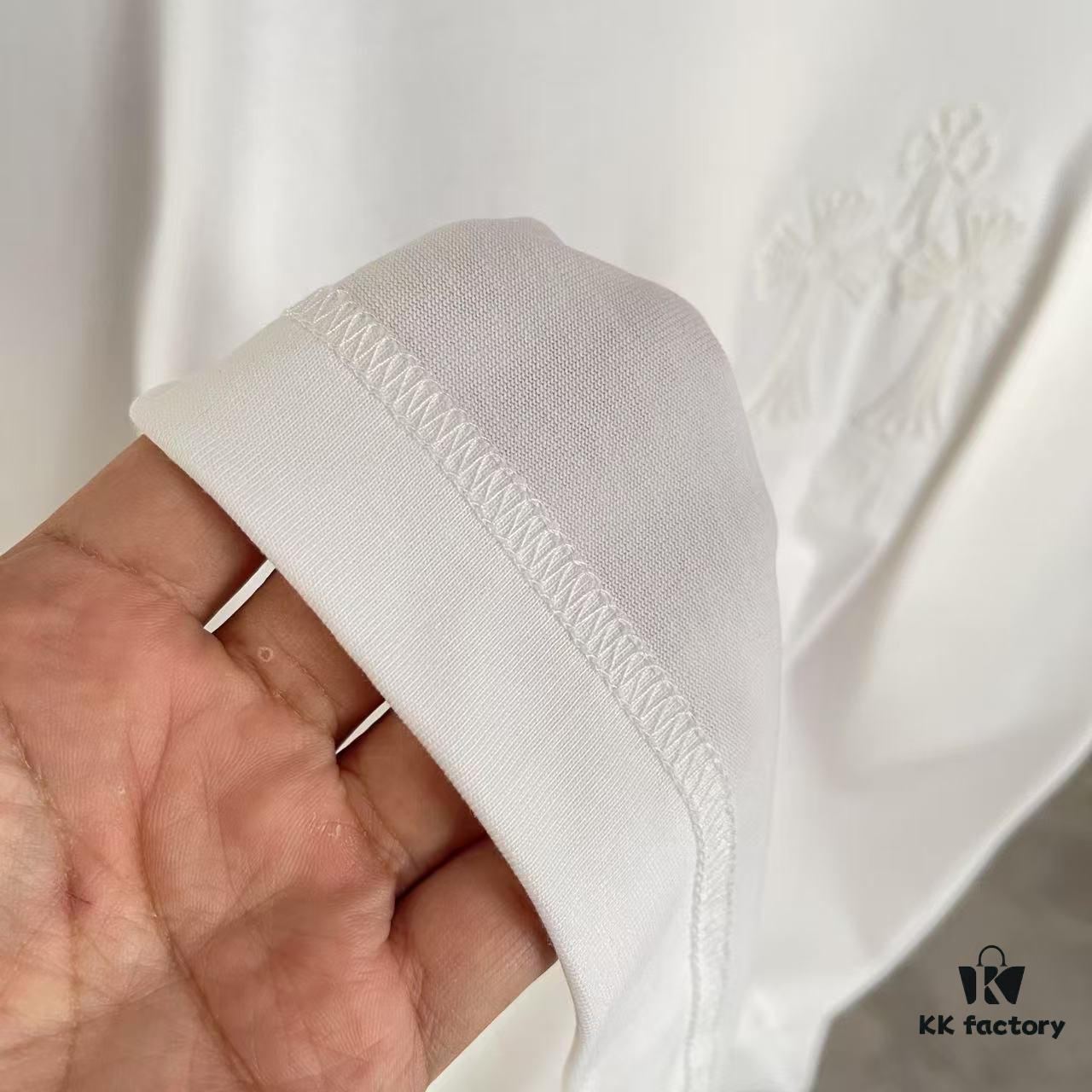 CH Cro * 2025 Summer New Arrival Buddhist Mantra Horseshoe Cross, Intersecting Vacuum Embroidery Short Sleeve T-Shirt, Custom 300g Fabric, Unisex Design