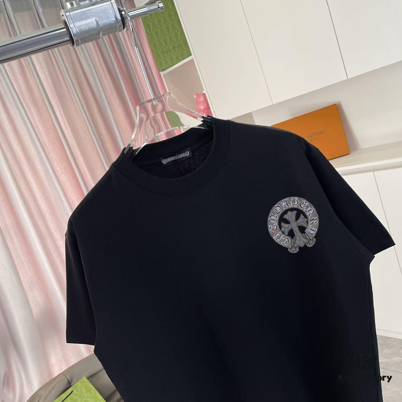 Ch Kro *2025 Summer New Arrival Buddhist Mantra Cross Horseshoe Print Short Sleeve T-Shirt Custom 300g Fabric Unisex