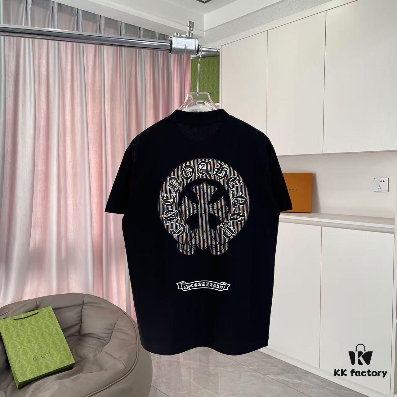 Ch Kro *2025 Summer New Arrival Buddhist Mantra Cross Horseshoe Print Short Sleeve T-Shirt Custom 300g Fabric Unisex