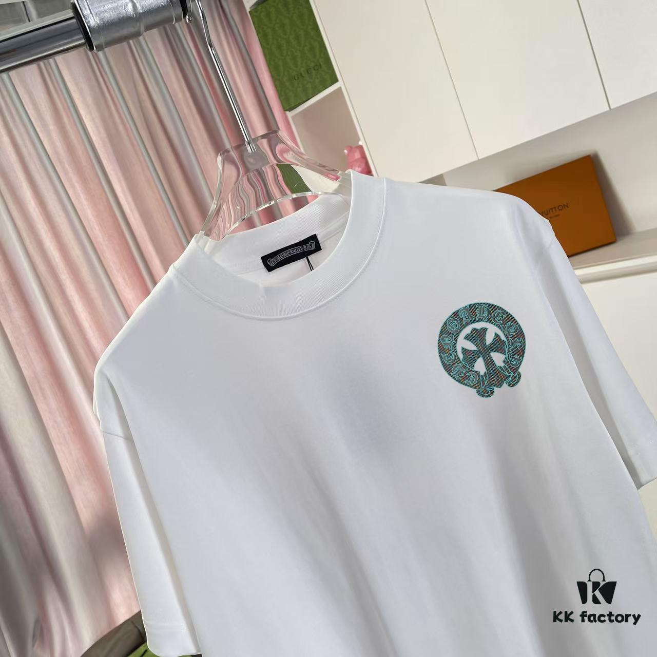 CH Crochet 2025 Summer New Arrival Buddhist Scripture Cross and Horseshoe Print Short Sleeve T-Shirt Custom 300g Fabric Unisex