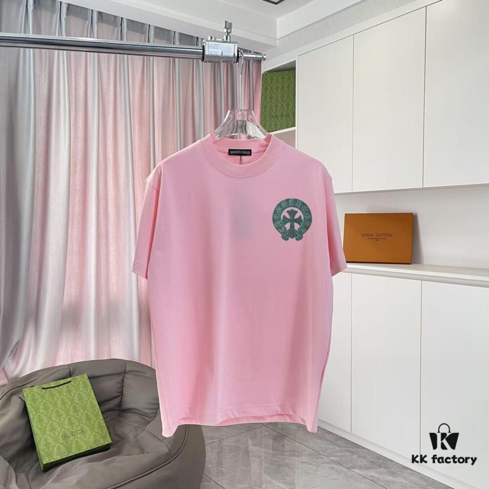 CH Crochet 2025 Summer New Arrival Buddhist Mantra Cross Horseshoe Print Short Sleeve T-Shirt Custom 300g Fabric Unisex